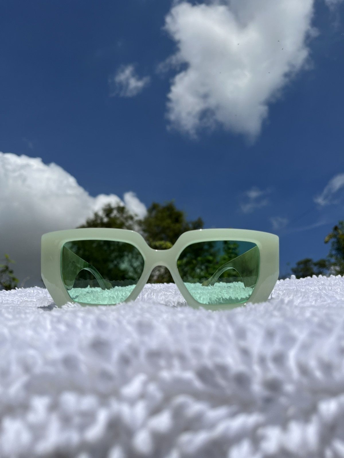 Vintage Thick Frame Marble Pastel Green Trasparent Lens Sunglasses Size ONE SIZE - 4 Thumbnail