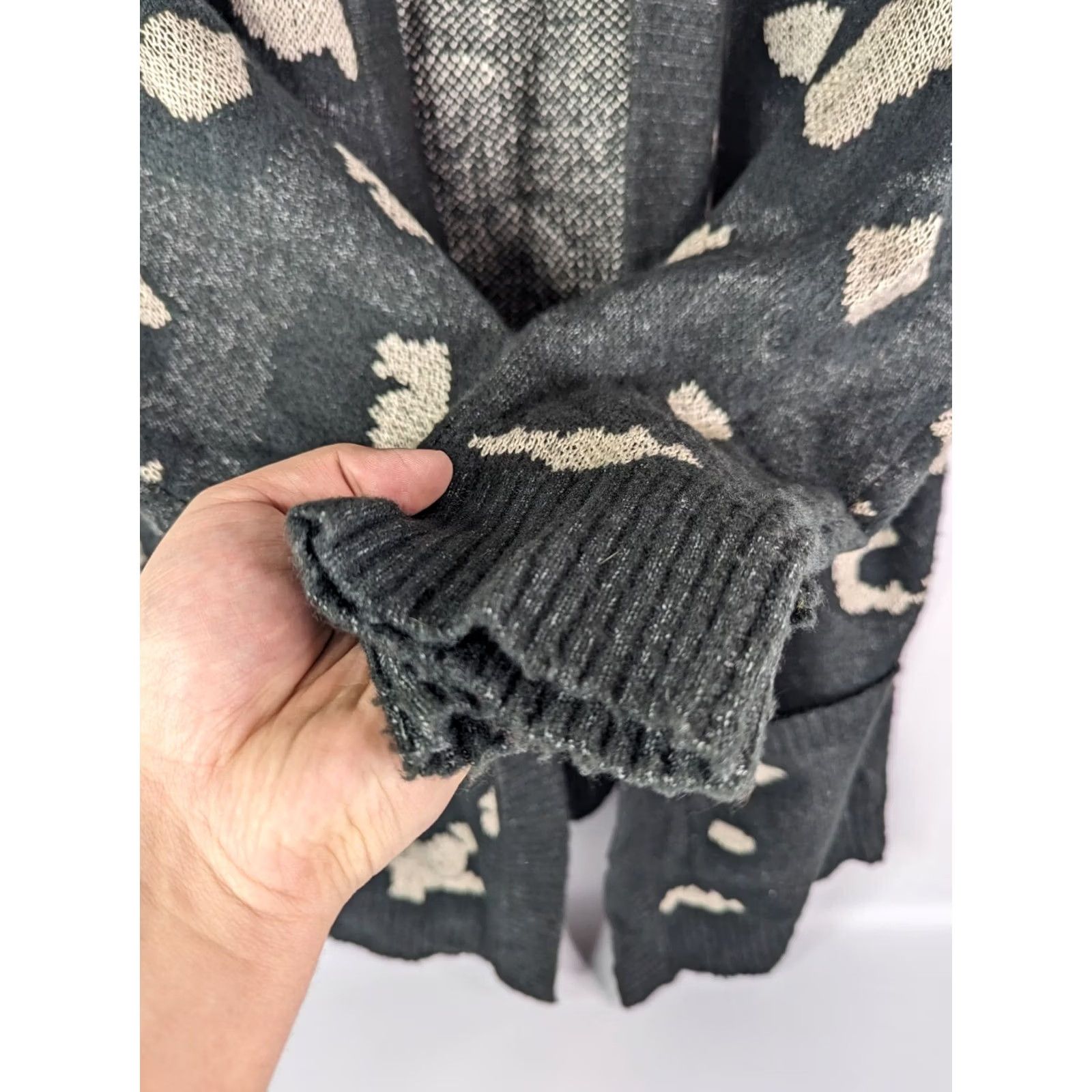 Vintage Lane Bryant Plus 22/24 Open Front Cardigan Sweater Black Animal Print Pockets Women Cardigan 22/24 Black Size 3XL / US 20-22 - 3 Thumbnail