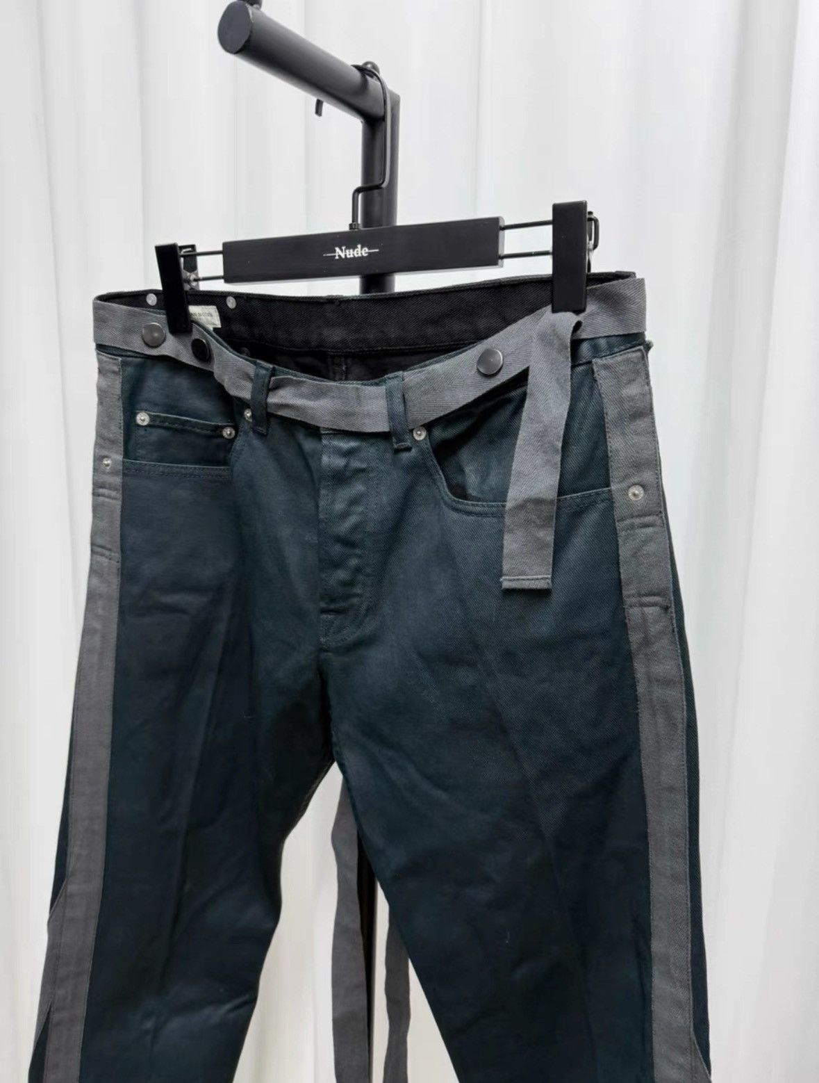 Dries Van Noten DVN Studded Strap Waxed Jeans Size US 31 - 2 Thumbnail