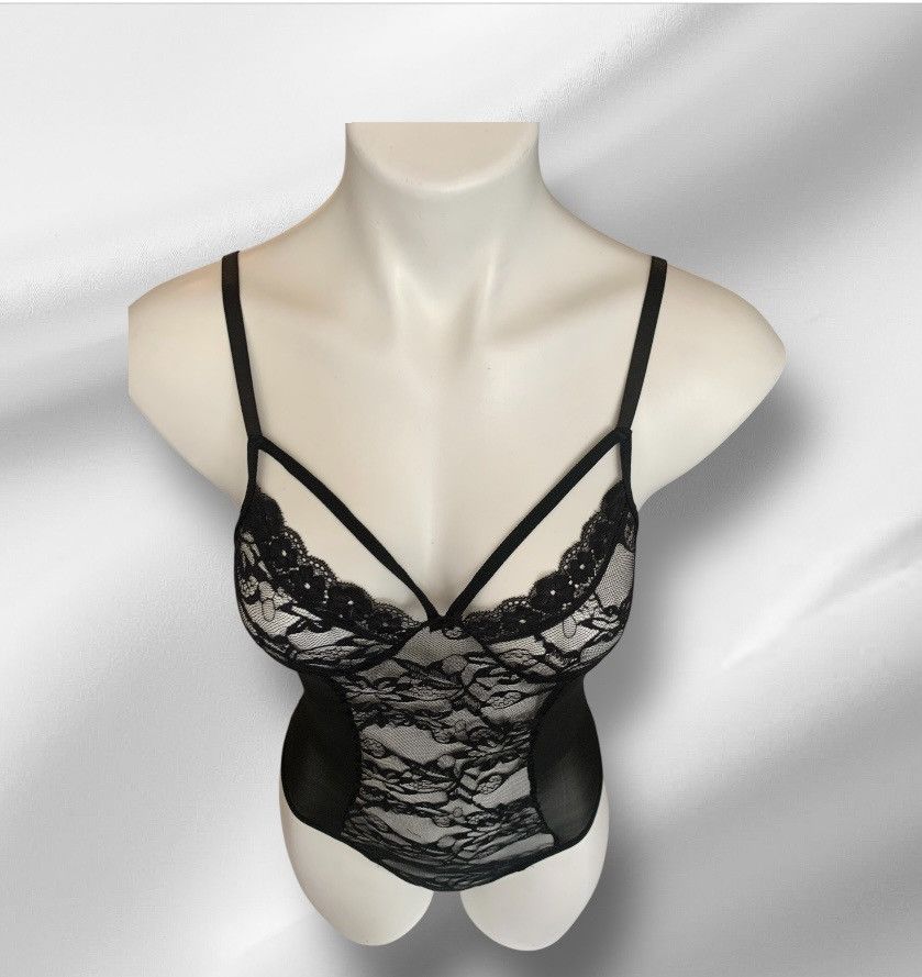 Designer NWT Black Lace Embroidered Mesh One-Piece Bodysuit S/M Size M / US 6-8 / IT 42-44 - 2 Thumbnail