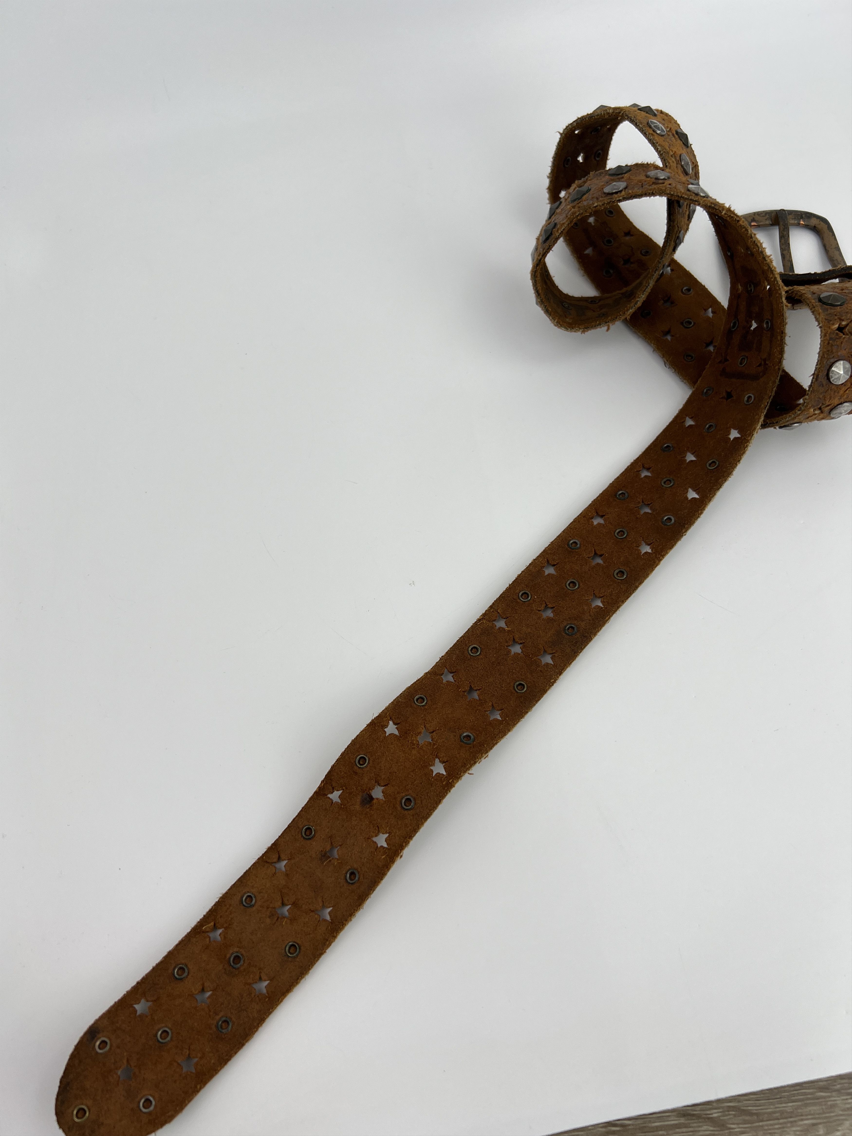 Vintage Y2K Brown Leather Rhinestones Studded Belt Size ONE SIZE - 7 Thumbnail