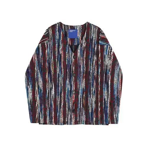 Other Burgundy Blue Raw Stripped Pattern Knit Cardigan Sweater Size US M / EU 48-50 / 2 - 3 Thumbnail
