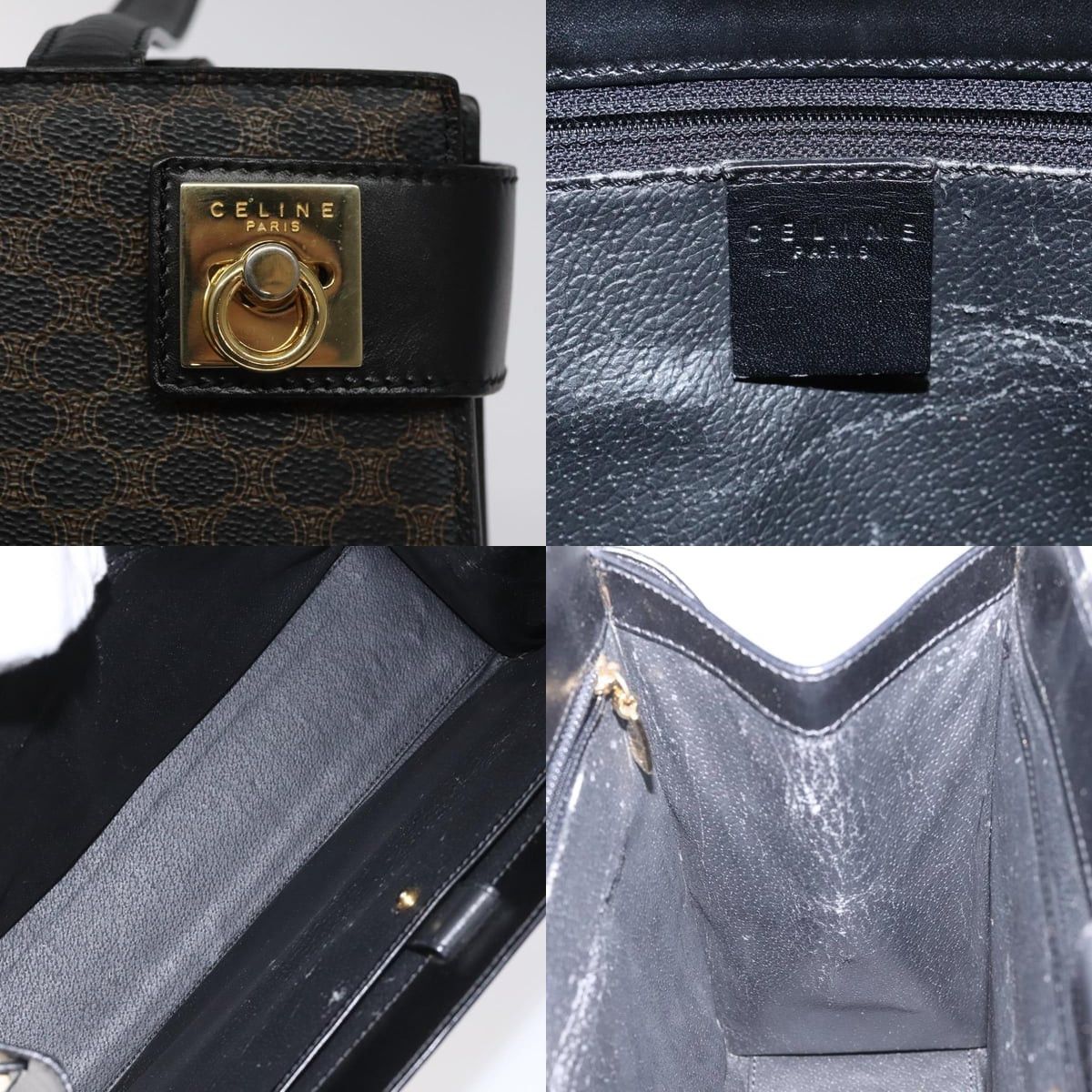 Celine CELINE Macadam Canvas Shoulder Bag Pvc Leather Black Gold Size ONE SIZE - 11 Thumbnail