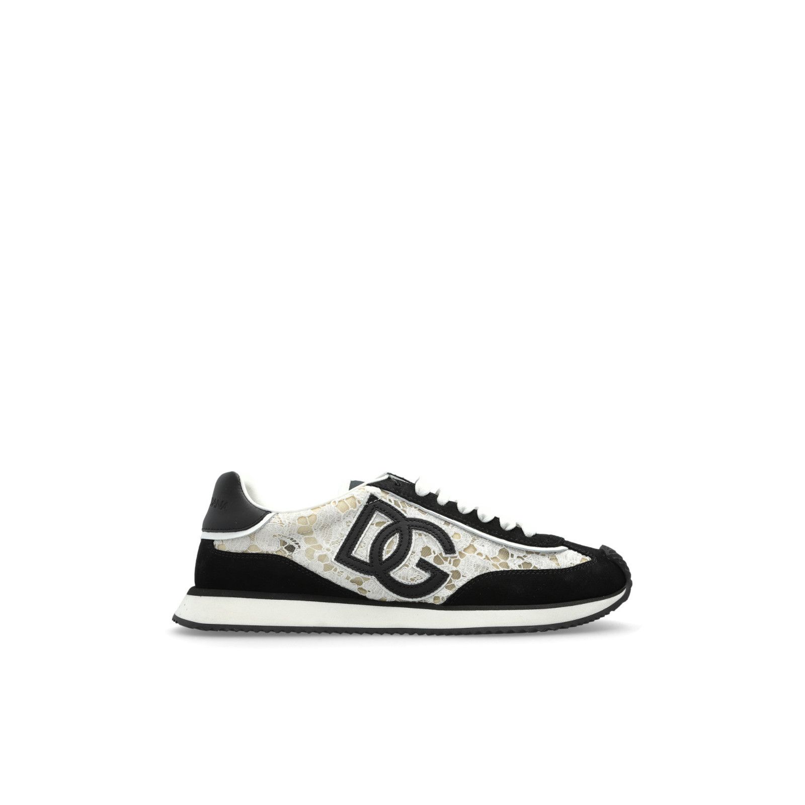 DOLCE&GABBANA Black White Lace Leather Sports Sneakers New &