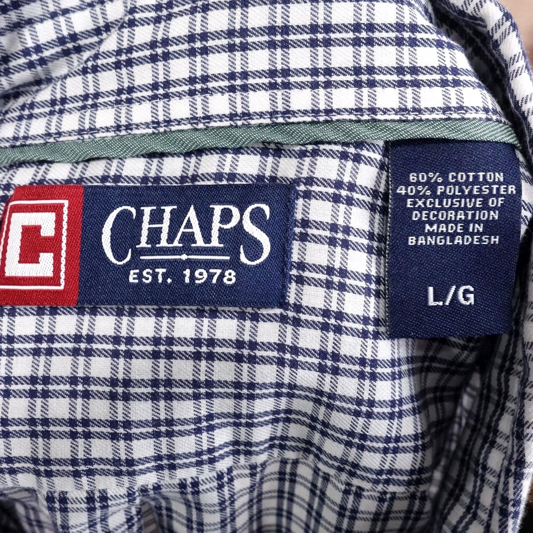 Chaps Chaps Shirt Mens L Blue Check Long Sleeve Button-Up Regular Fit Embroidered Size US L / EU 52-54 / 3 - 6 Thumbnail