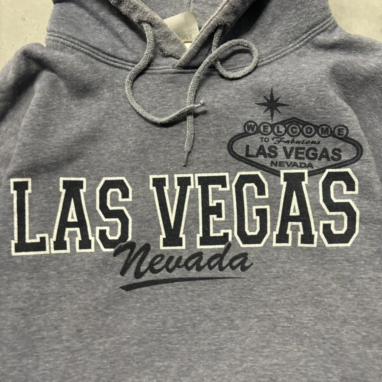 Japanese Brand × Vintage Crazy Vintage Y2K/2000s Faded Blue Las Vegas Spellout Essential Hoodie! Size US XL / EU 56 / 4 - 5 Thumbnail