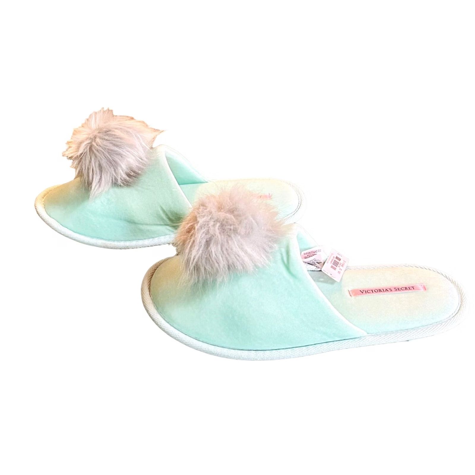 Victoria's Secret Victoria's Secret Slippers Mint Green Women LG 9/10 Gray Faux Fur Pom-Pom NWT Slippers Womens Size ONE SIZE - 4 Thumbnail