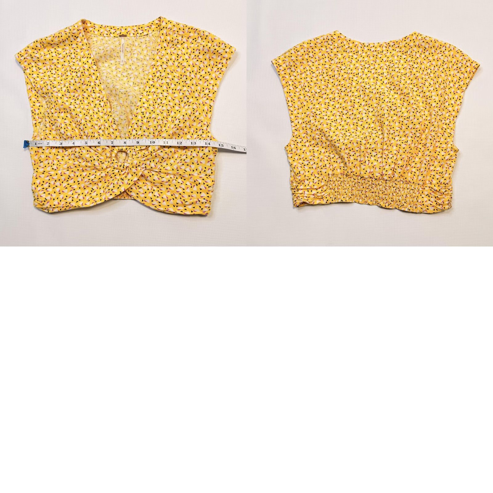 Free People Free People Blouse Womens S Yellow Geometric Ring Cropped Cap Sleeve Top Size S / US 4 / IT 40 - 8 Thumbnail