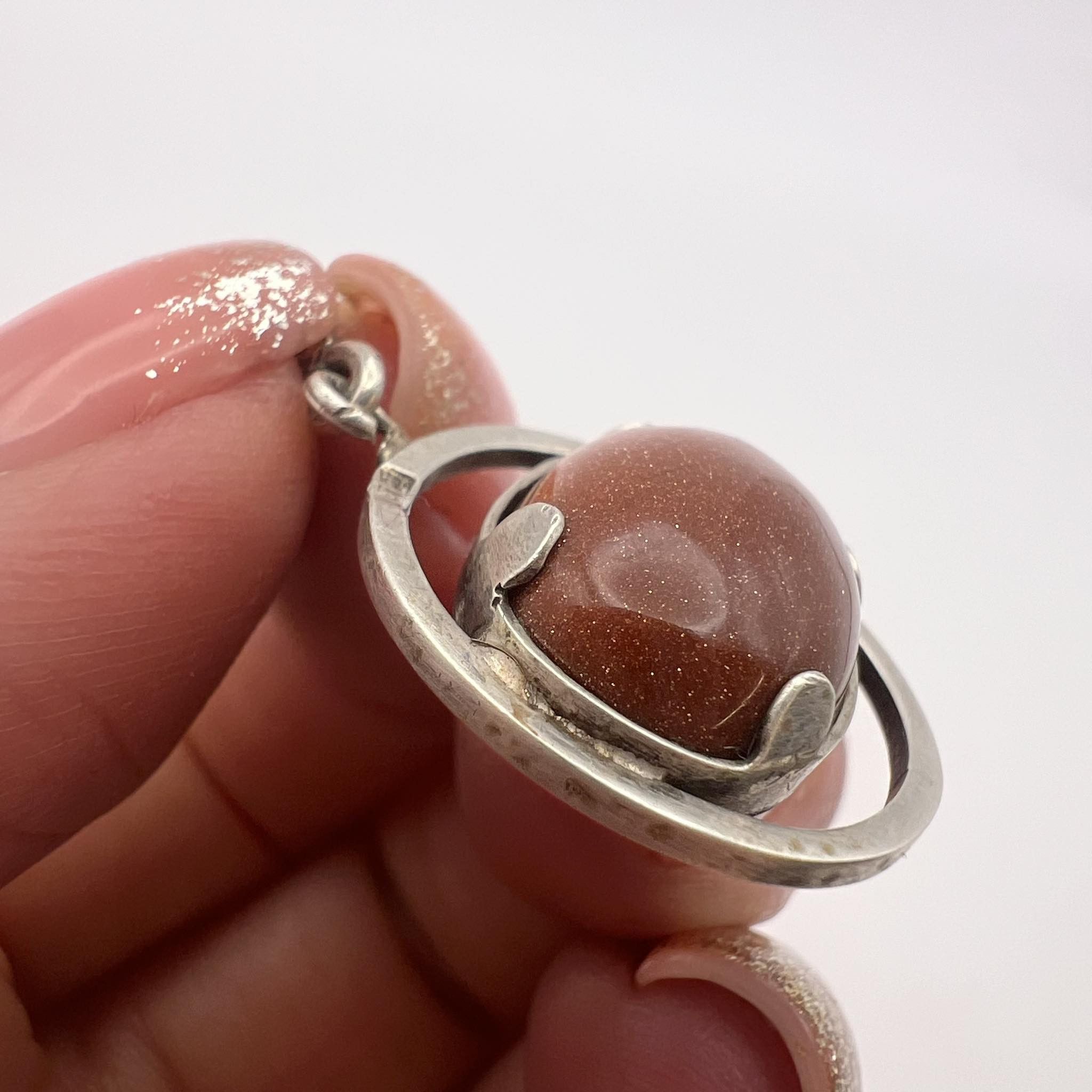 Vintage Vintage Silver 800 Pendant Aventurine Gemstone Signed Size ONE SIZE - 7 Thumbnail
