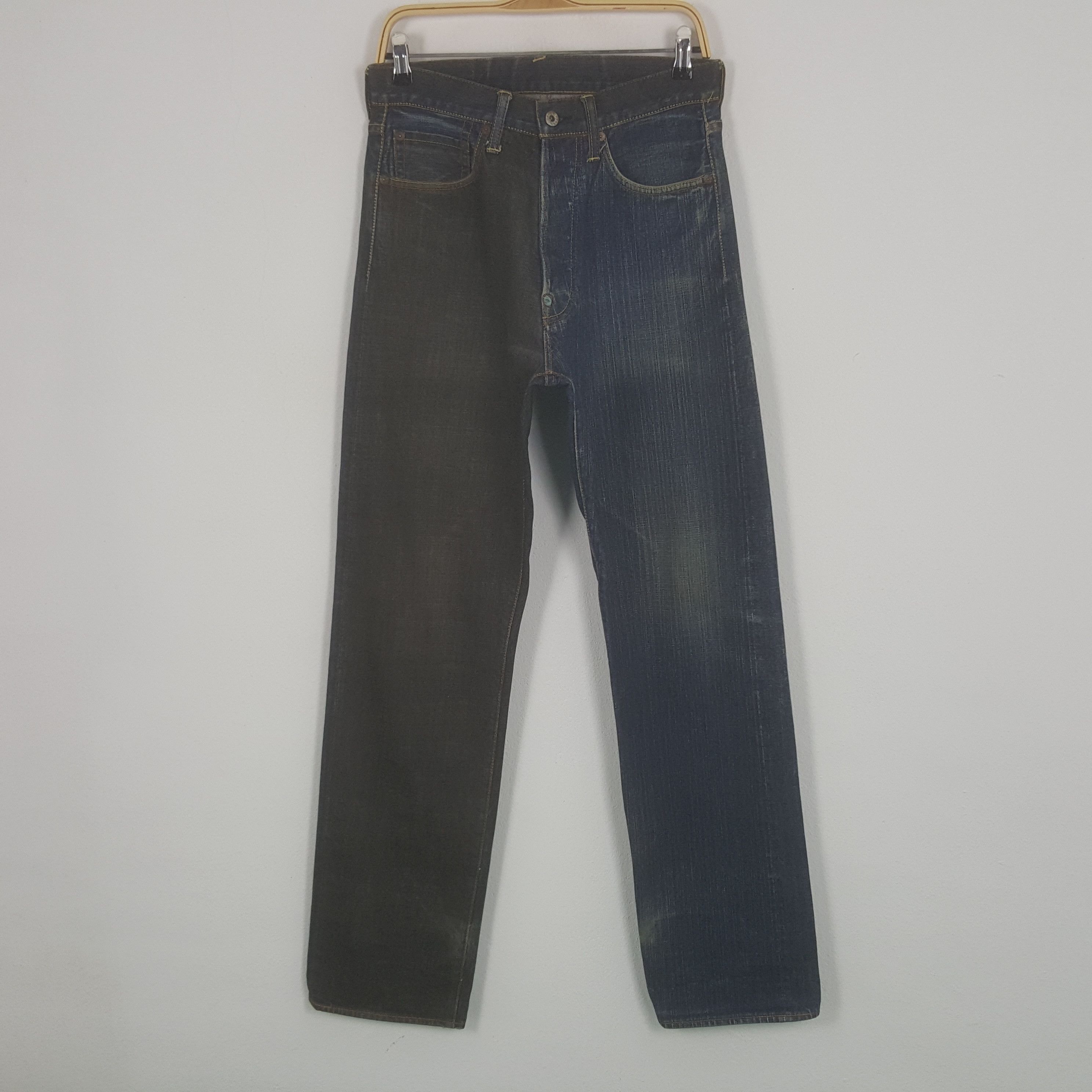 Evisu × Japanese Brand Vintage Evisu Paris Two Tone Custom Diacock Art Denim Jeans Size US 29 - 4 Thumbnail