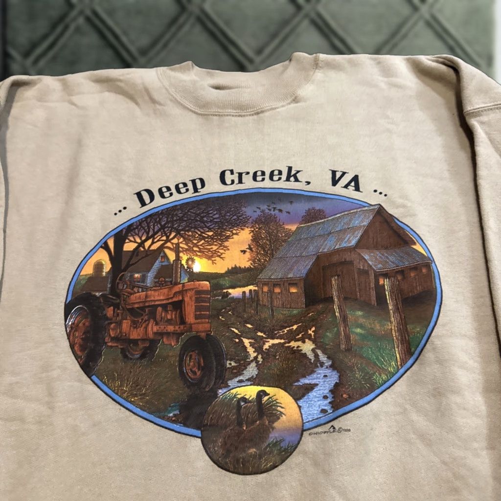 Vintage VINTAGE 90s Deep Creek Virginia Beige Crewneck Sweatshirt XL Men Pullover Nature Beige 1998 Size US XL / EU 56 / 4 - 1 Thumbnail