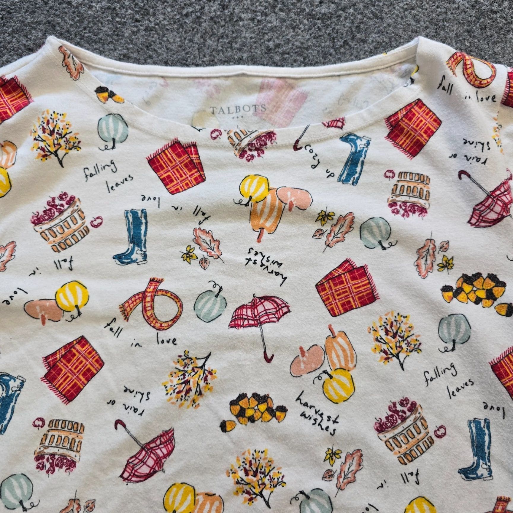 Talbots Talbots Top Womens Large White Pumpkins Fall Boat Neck 3/4 Sleeve Stretch Casual Shirt Ladies L White Pumpkin Geometric Knit Cotton Vintage: No Size L / US 10 / IT 46 - 2 Thumbnail