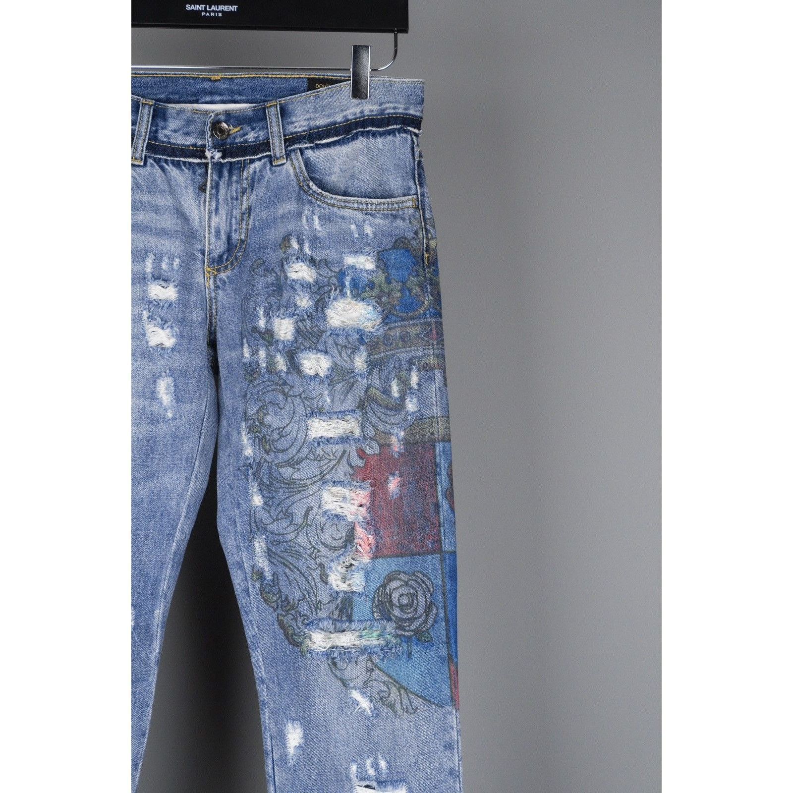 Dolce & Gabbana Dolce gabbana light blue printed ripped denim pants jeans Size US 30 / EU 46 - 3 Thumbnail