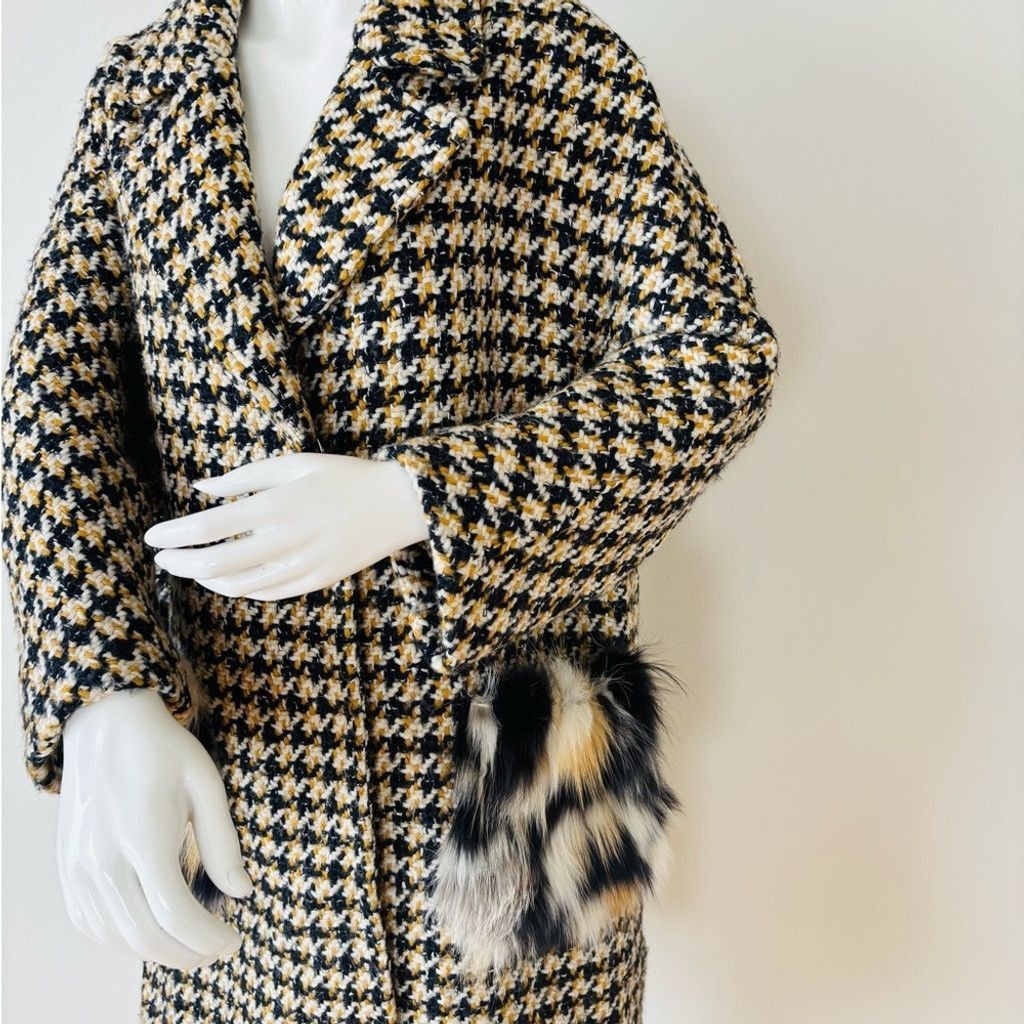Ermanno Scervino Ermanno Scervino Tweed Houndstooth Coat with Fur Pockets Size S / US 4 / IT 40 - 4 Thumbnail
