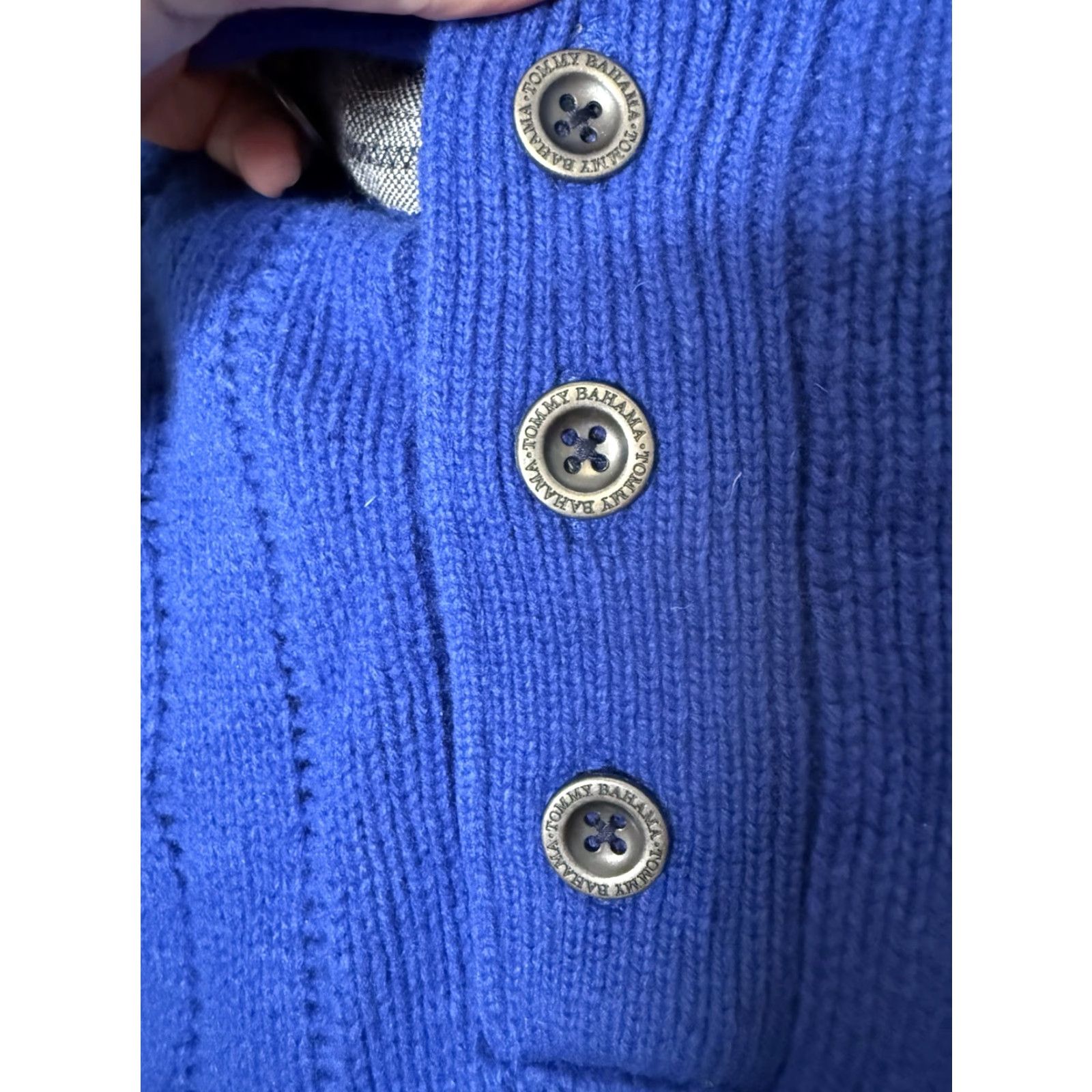 Tommy Bahama Tommy Bahama Mens Sweater XL Blue Lambswool Knit Pullover Mock Neck Four Button Cable Knit Size US XL / EU 56 / 4 - 5 Thumbnail