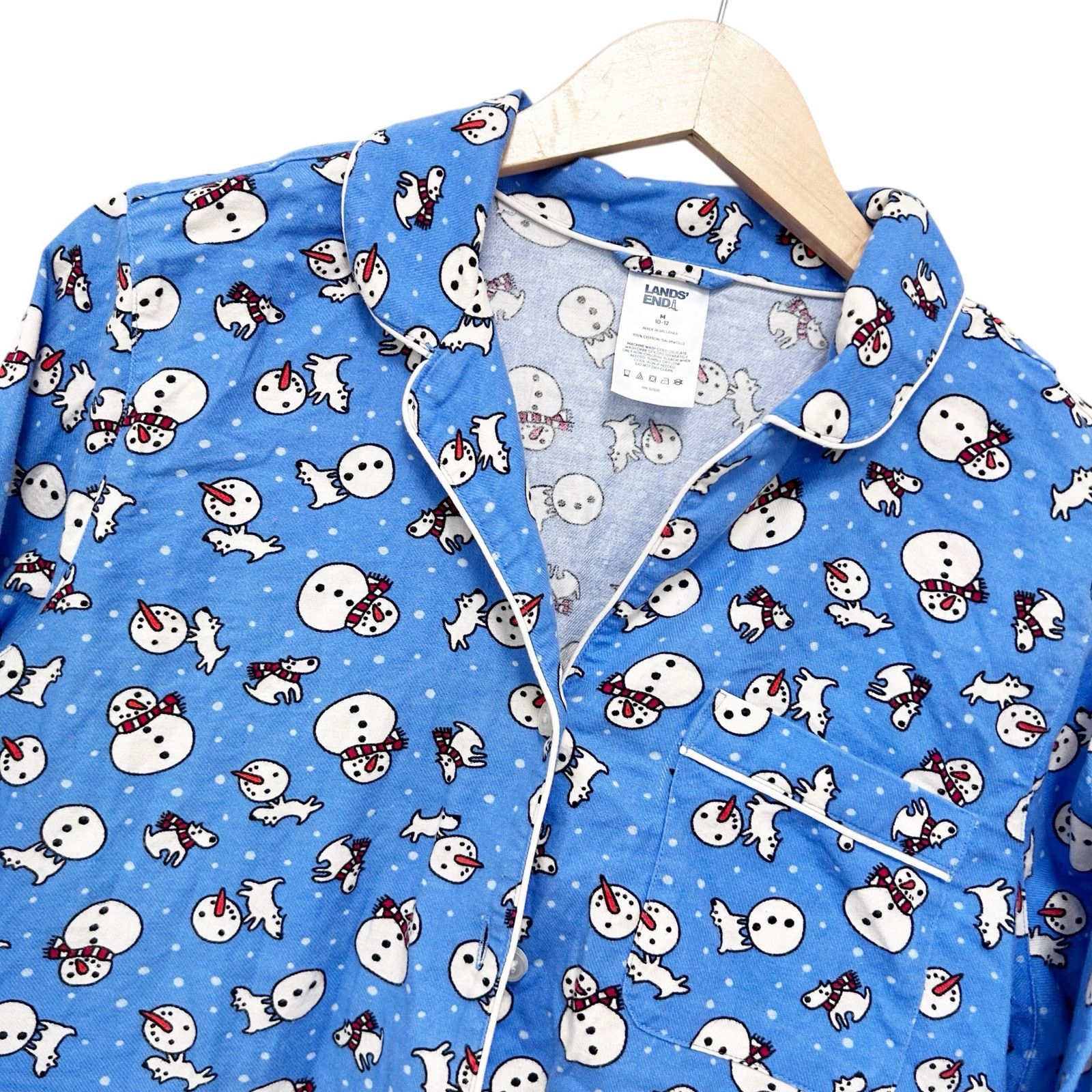 Lands' End Lands End Blue Snowman Button Down Pajama Shirt Sz M Size M / US 6-8 / IT 42-44 - 3 Thumbnail
