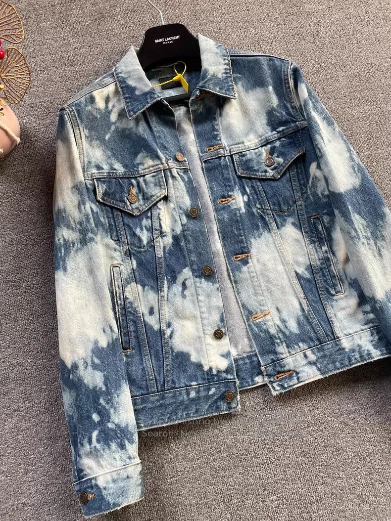 Saint Laurent Paris Saint Laurent Paris Blue and White Splatter Denim Jacket i Size US XS / EU 42 / 0 - 3 Thumbnail
