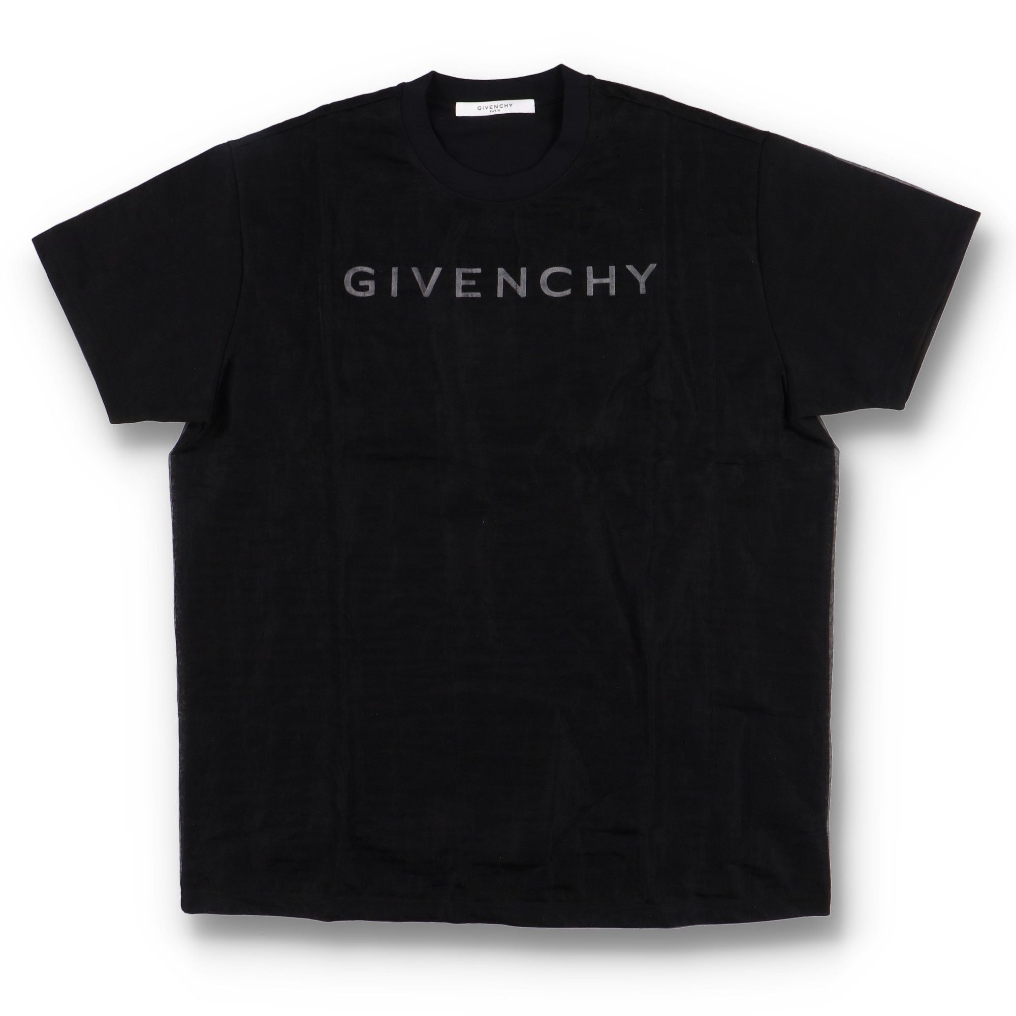 Black Embroidered Logo Mesh Overlay Oversized T-Shirt
