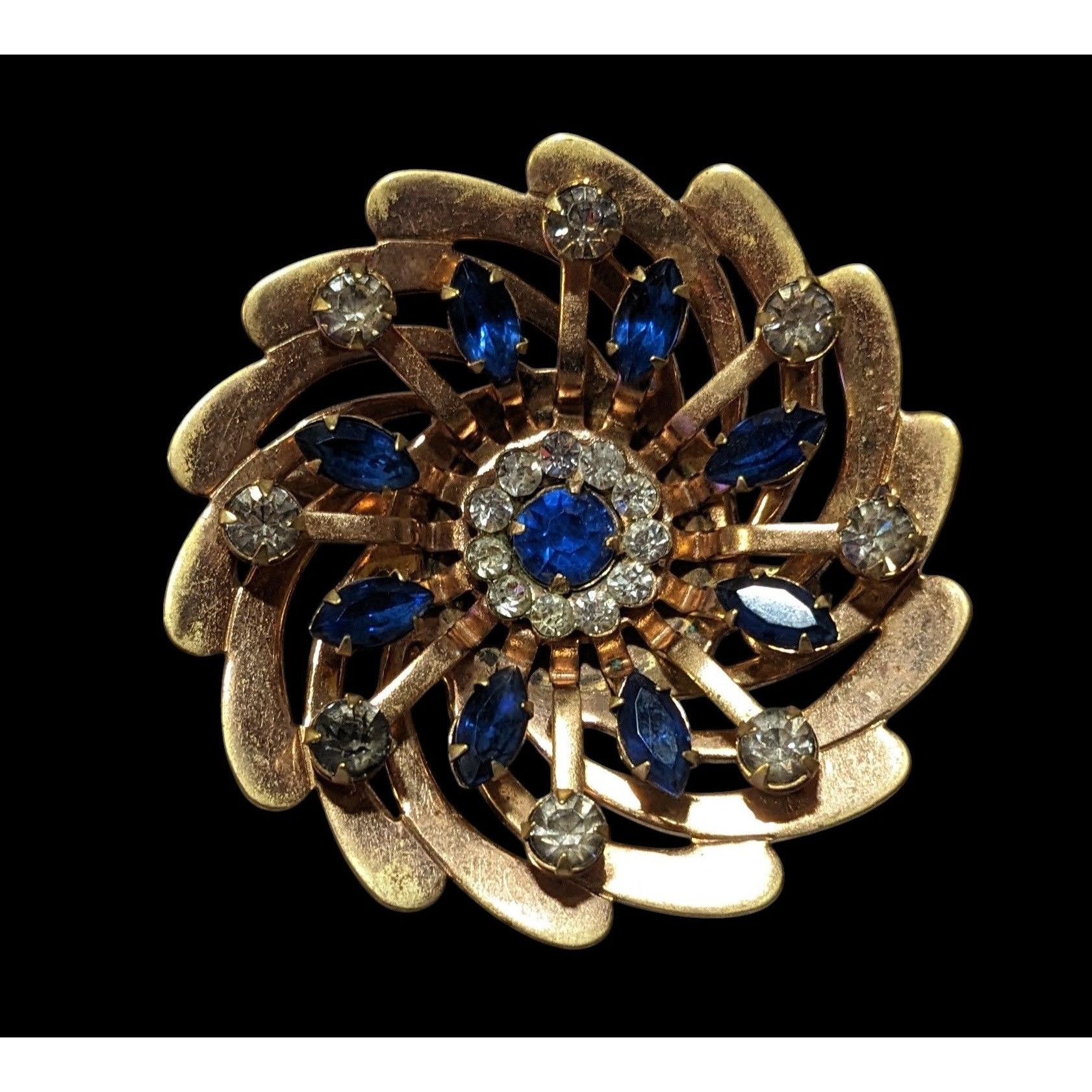Other Vintage Blue And Gold Rhinestone Floral Brooch Size ONE SIZE - 2 Thumbnail