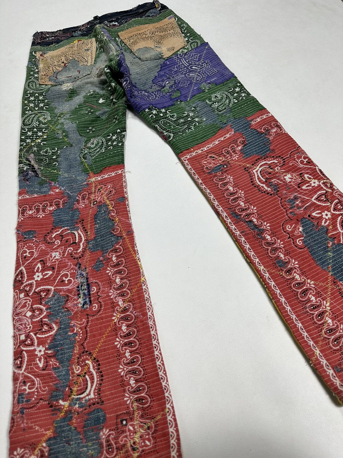Handmade Custom Made Distressed Paisley Patchwork Boro Jeans pants Size US 30 / EU 46 - 10 Thumbnail