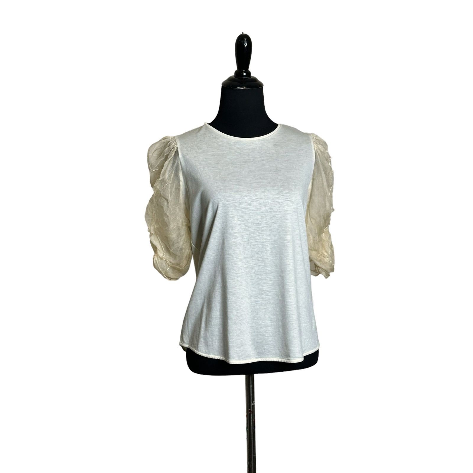 Sandro Sandro cream sheer puff chiffon sleeve blouse top size 2 Size XS / US 0-2 / IT 36-38 - 14 Thumbnail