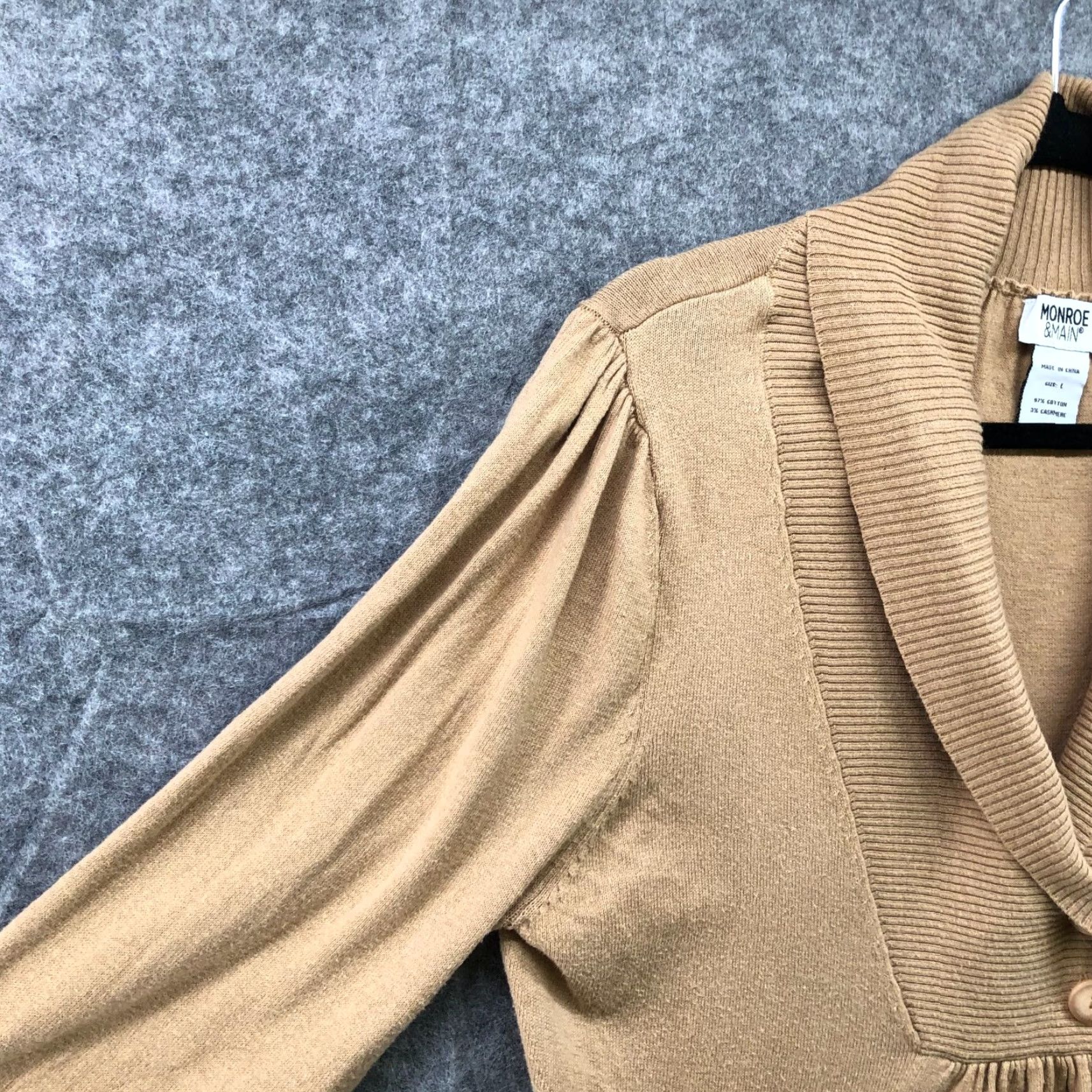 Vintage Monroe & Main Womens Sweater Pullover Tan Cotton Cashmere Shawl Collar Size L Pullover Size L / US 10 / IT 46 - 5 Thumbnail