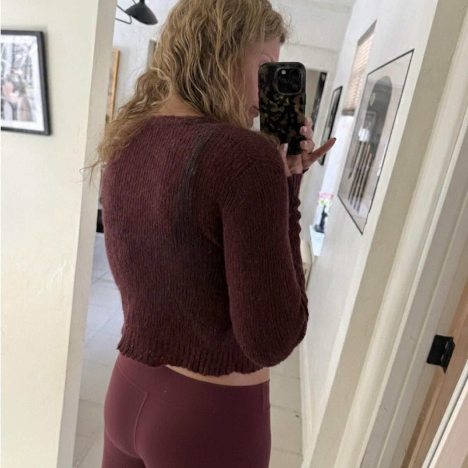 Free People Free People Mohair Blend Cropped Cardi Burgundy Knit XS/S Size M / US 6-8 / IT 42-44 - 3 Thumbnail