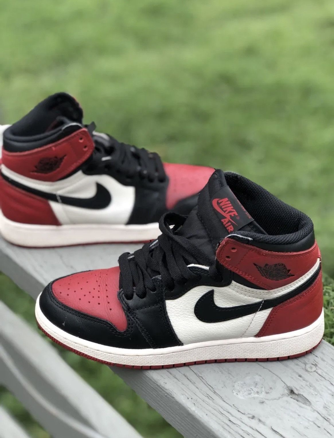 image of Jordan Brand 1 Bred Toe Size 4Y Shoes in White, Women's