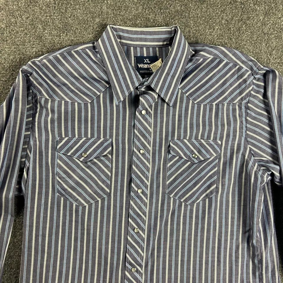 Vintage × Wrangler Wrangler Shirt Mens XL Striped Western Pearl Snap Long Tail Size US XL / EU 56 / 4 - 2 Thumbnail