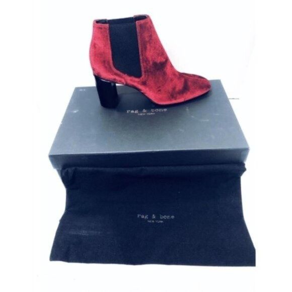 Rag & Bone Womens Red Velvet Chelsea Pull On Chunky Heeled B