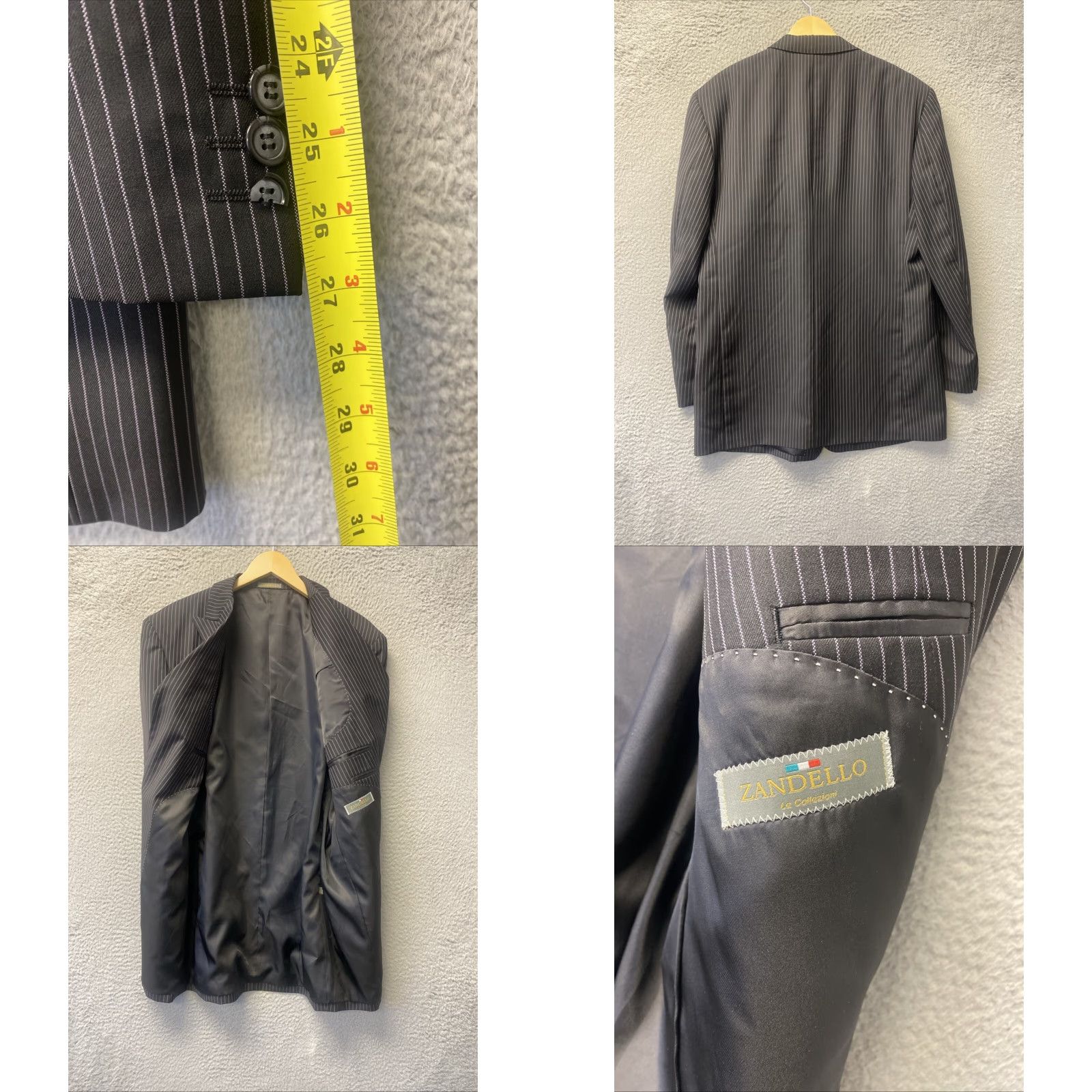 Vintage Zandello Blazer Jacket Suit Jacket Striped Black 44L Men Regular Long Three-Button Business Formal Mens 54 Chest Polyester Dry Clean Only Size 44R - 8 Thumbnail