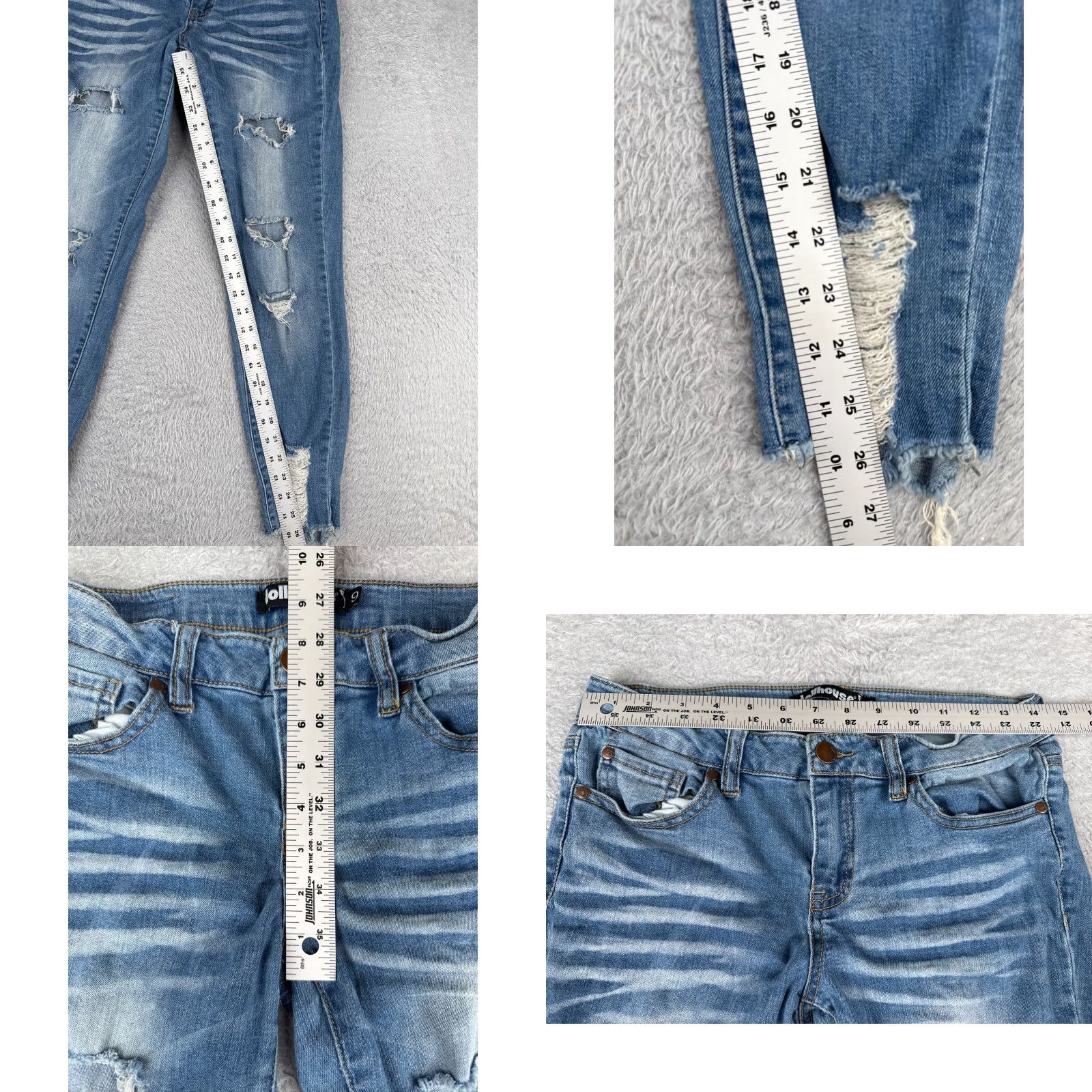 Vintage Dollhouse Jeans Juniors 9 Denim Blue Skinny Tapered Distressed 28x26 Jeans Womens Girls Mens Size 30" / US 8 / IT 44 - 8 Thumbnail