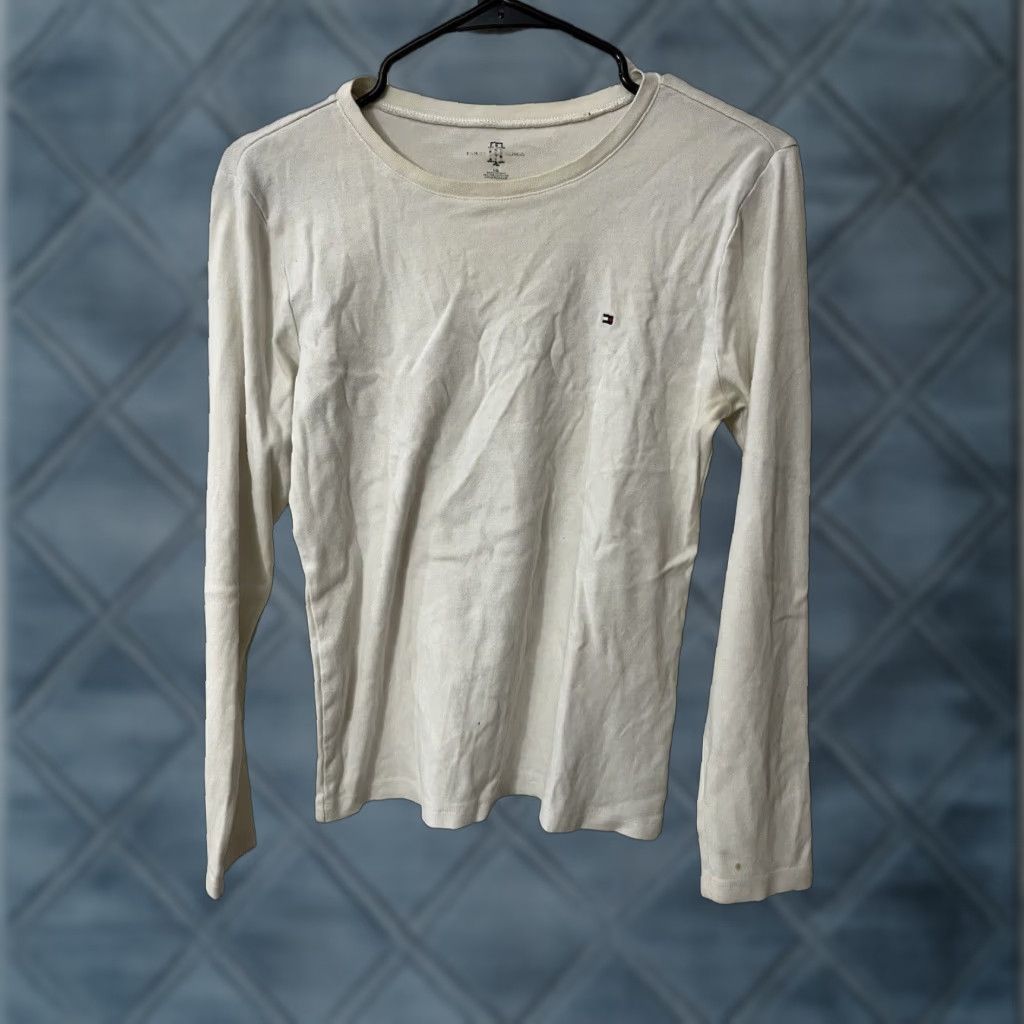 Tommy Hilfiger Tommy Hilfiger Sweater Women Large White Knit Pullover Crew Neck Long Sleeve 100% Cotton Womens Size L / US 10 / IT 46 - 1 Thumbnail