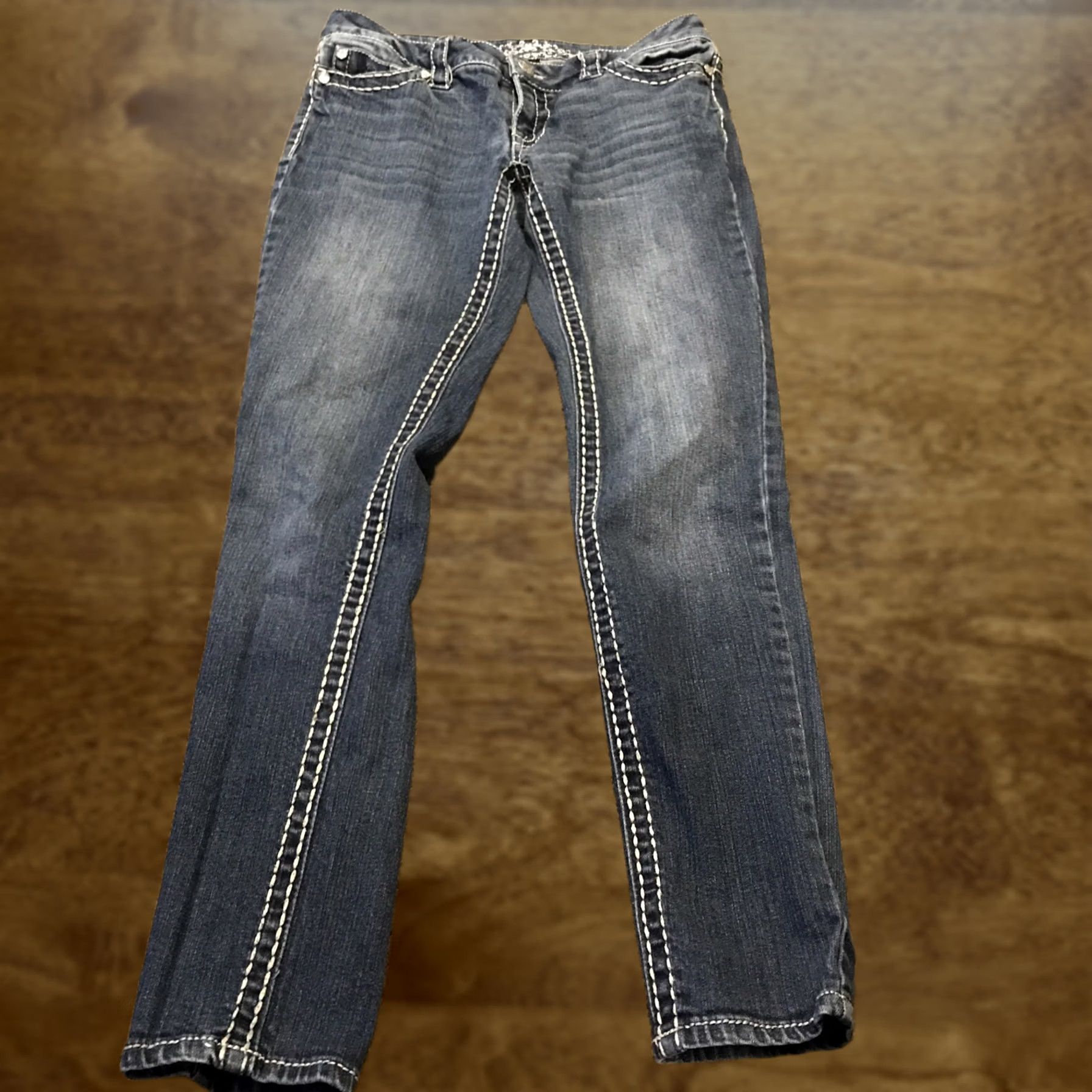Vintage Womens Jeans Skinny Denim Paisley Blue Cotton Blend 28x29 Slim Rise Low 6.5-8.5in A18 SkinnyJeans Size 27" / US 4 / IT 40 - 1 Thumbnail