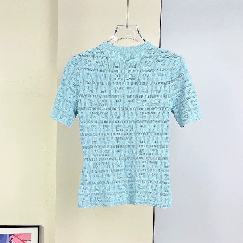 Givenchy Givenchy Baby Blue Knitted Short-Sleeve Top Size XS / US 0-2 / IT 36-38 - 2 Thumbnail