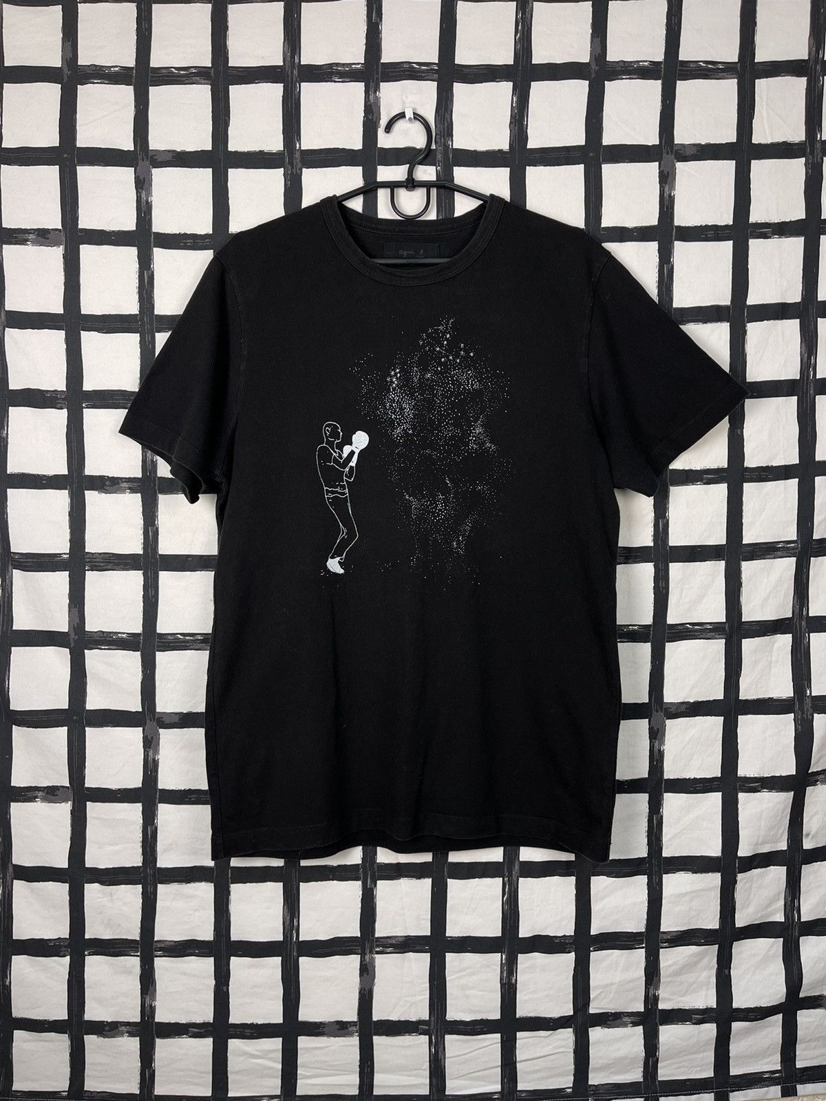 image of Agnes B Paris Vintage T-Shirt D'artiste Abdelkader Benchamm in Black, Men's (Size Large)