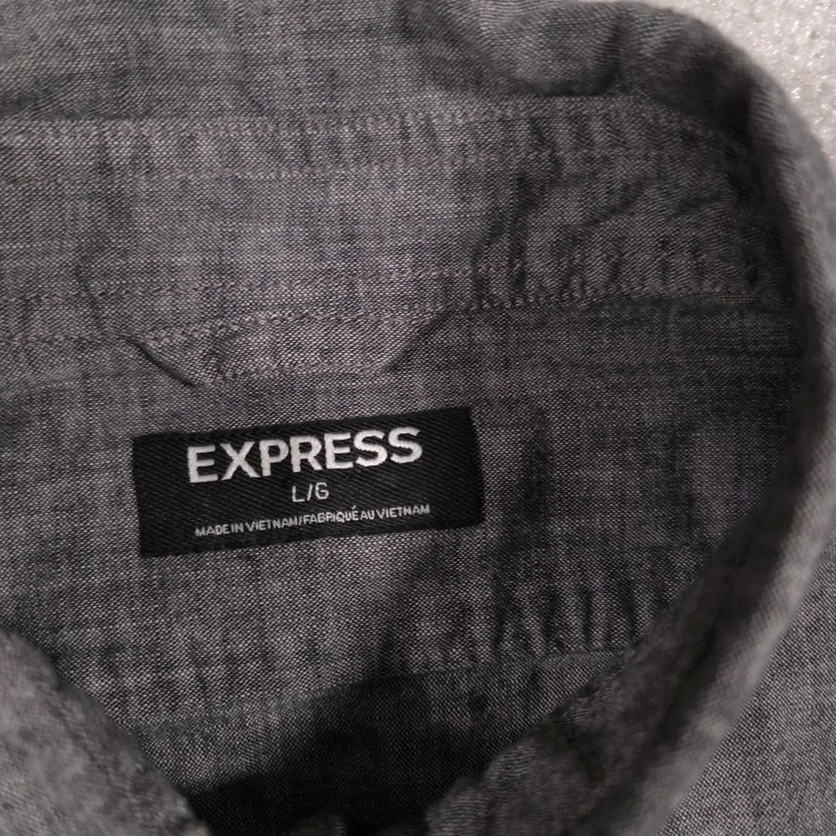 Express Express Shirt Mens L Gray Chambray Button Front Long Sleeve Casual Workwear Size US L / EU 52-54 / 3 - 6 Thumbnail