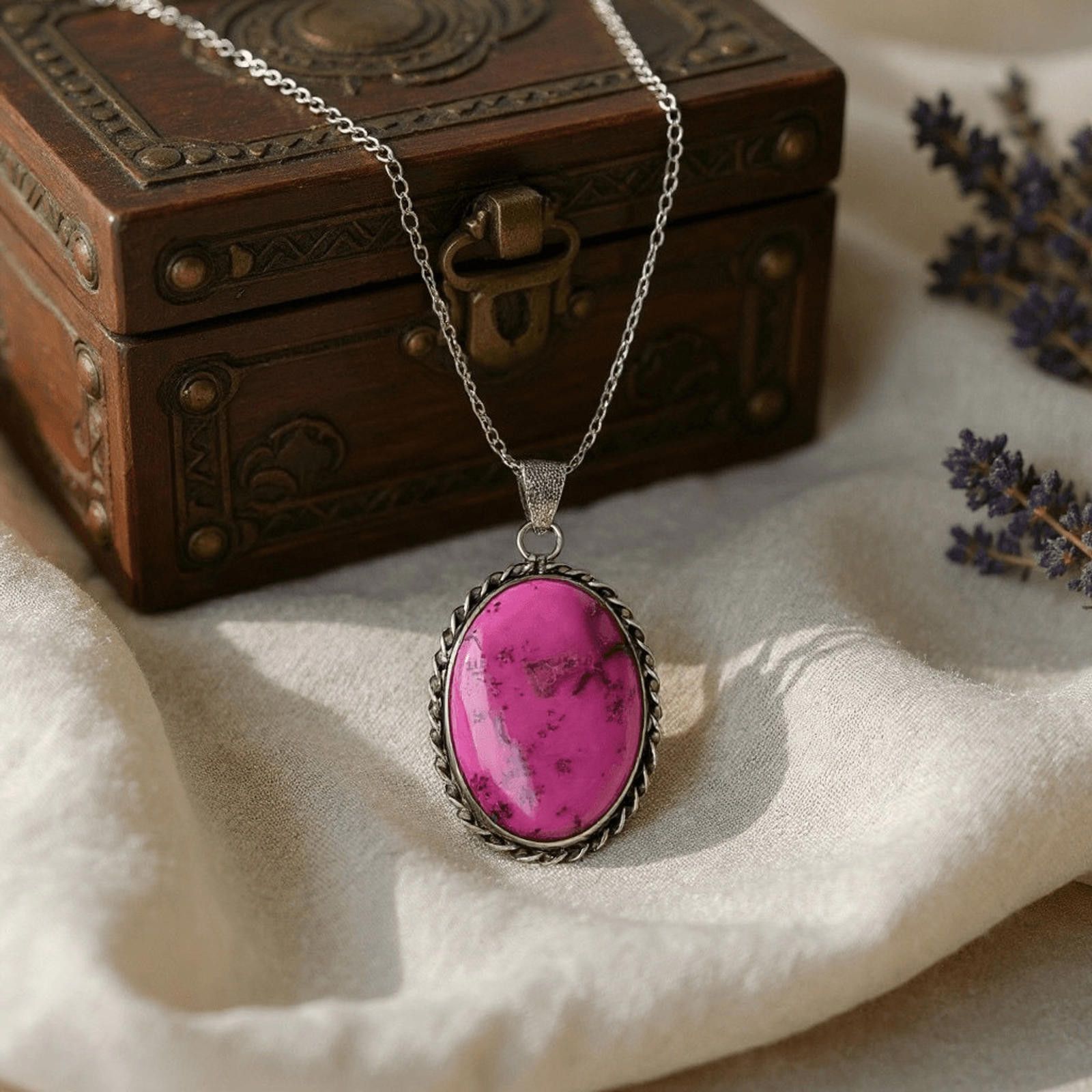NBDN Nobrandedon Pink Dendrite Opal Handmade Pendant Necklace Silver Chain Size ONE SIZE - 4 Thumbnail