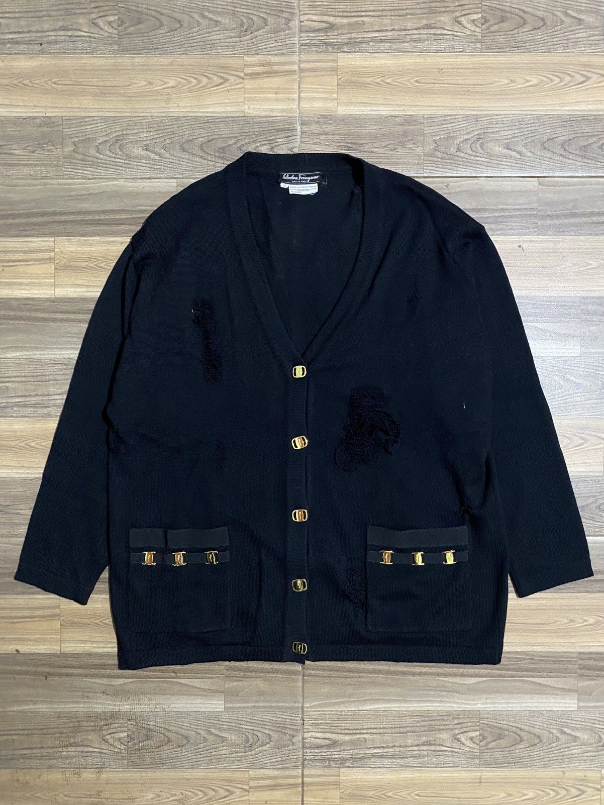 Designer × Salvatore Ferragamo × Vintage SALVATORE FERRAGAMO CARDIGAN DISTRESSED Size S / US 4 / IT 40 - 1 Thumbnail