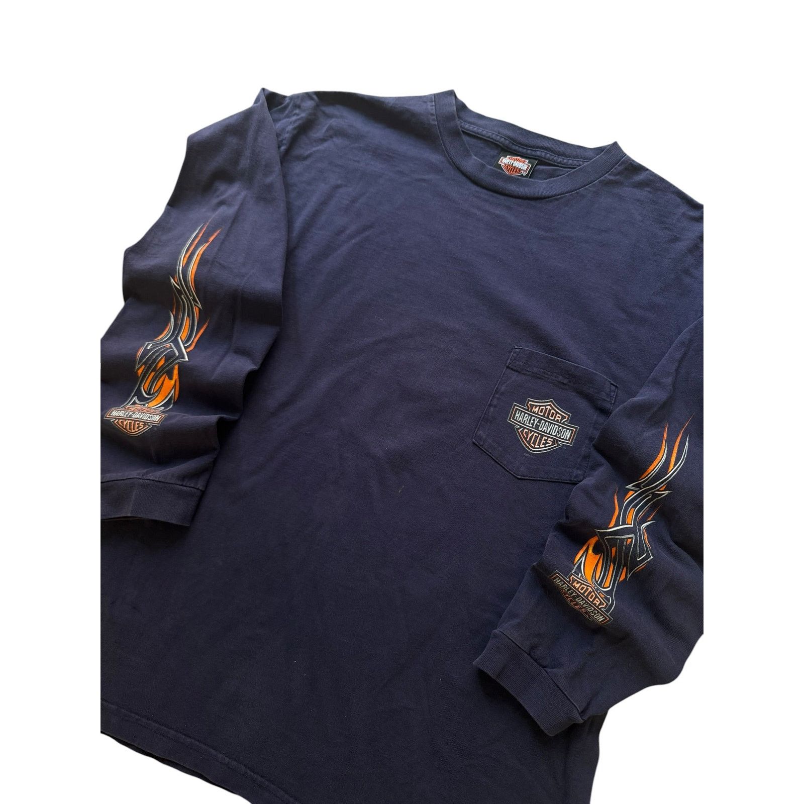Harley Davidson Vintage Harley Davidson Navy Pocket Hit Flame Long Sleeve Size US XL / EU 56 / 4 - 2 Thumbnail