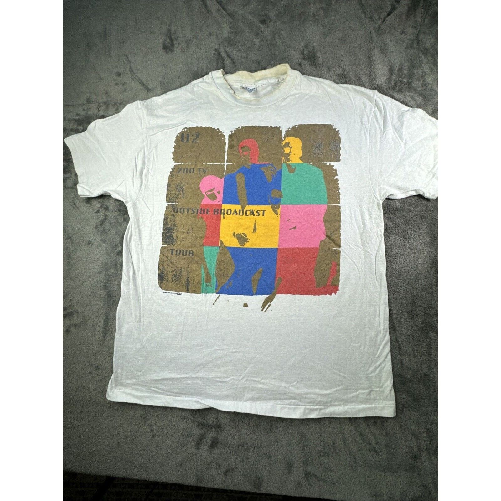 Hanes Vintage U2 Zoo Tv Outside Broadcast T-Shirt XL White Band Size US XL / EU 56 / 4 - 1 Thumbnail