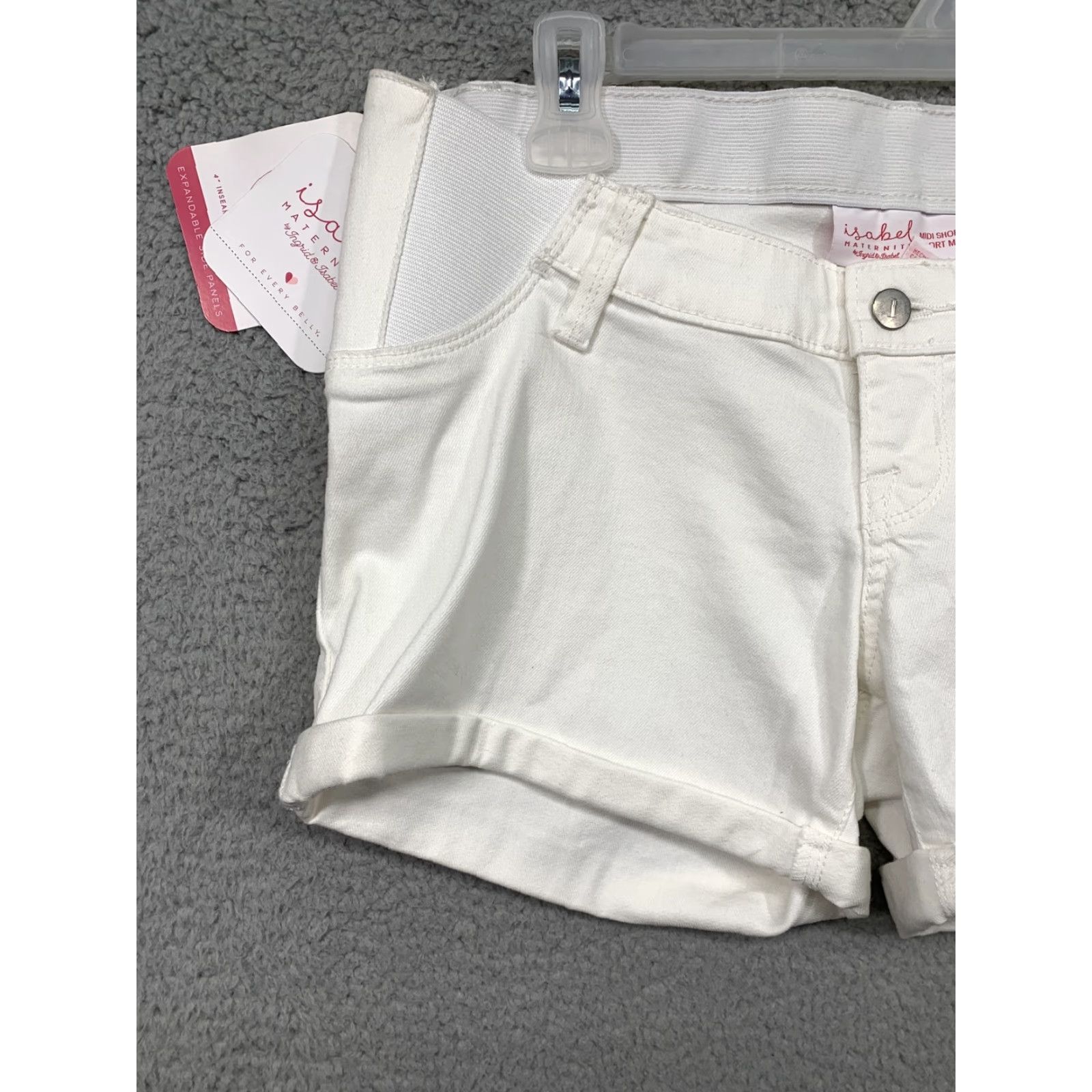 Vintage Isabel Maternity Midi Shorts Women Size 2 White Cuffed 2 Back Pockets Belt Loops NWT Denim Cotton Polyester Spandex Slim/Regular? Size 26" / US 2 / IT 38 - 3 Thumbnail