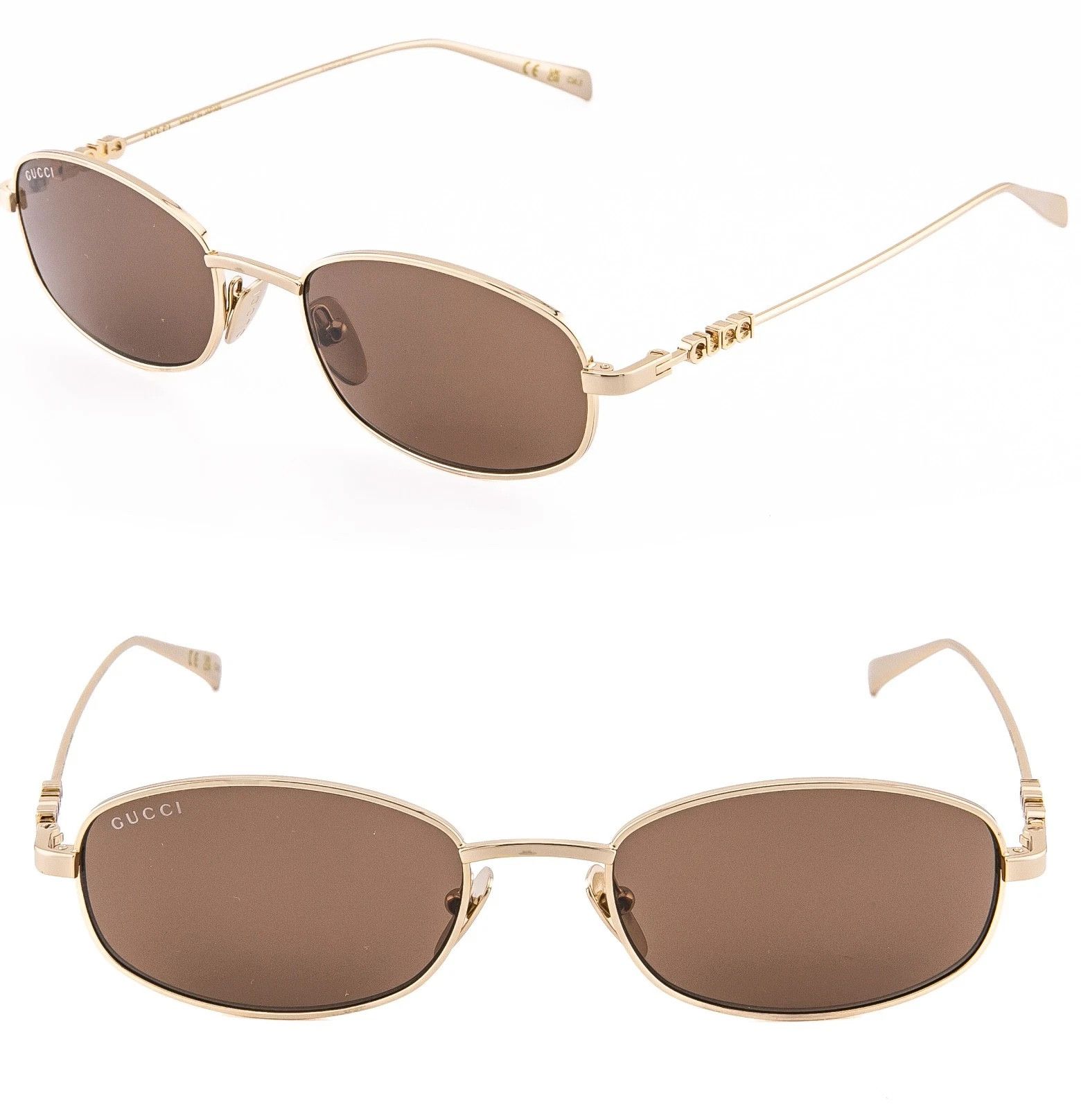 Gucci GUCCI GG1940S 1940 Gold Brown 002 Oval Narrow Sunglasses Size ONE SIZE - 1 Thumbnail