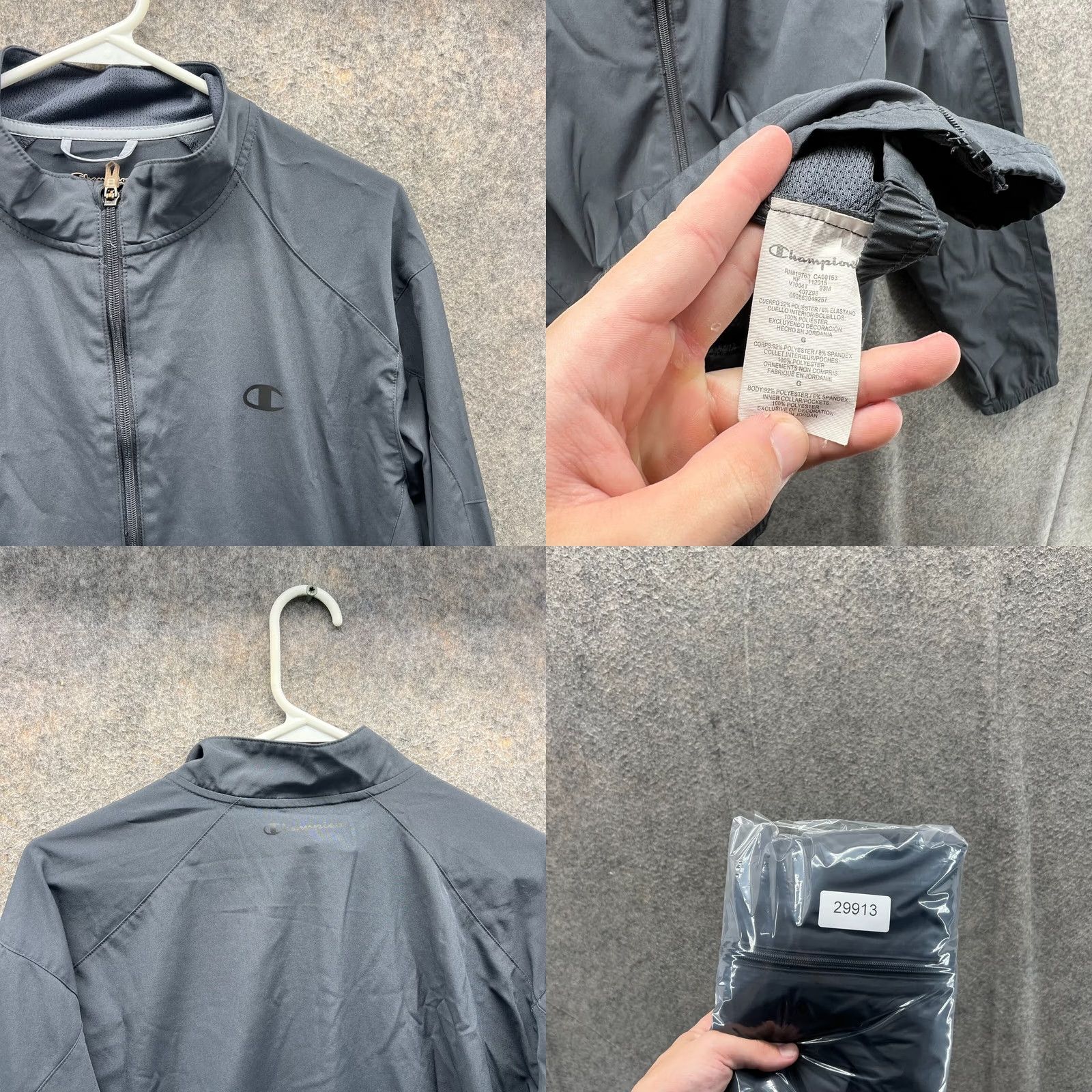 Champion VINTAGE Champion Jacket Mens Large Gray Windbreaker Full Zip Performance Lightweight, Regular Fit, 2XL? Size US L / EU 52-54 / 3 - 8 Thumbnail