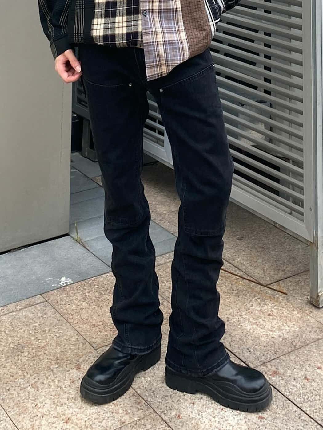 punk patchwork faded flared jeans