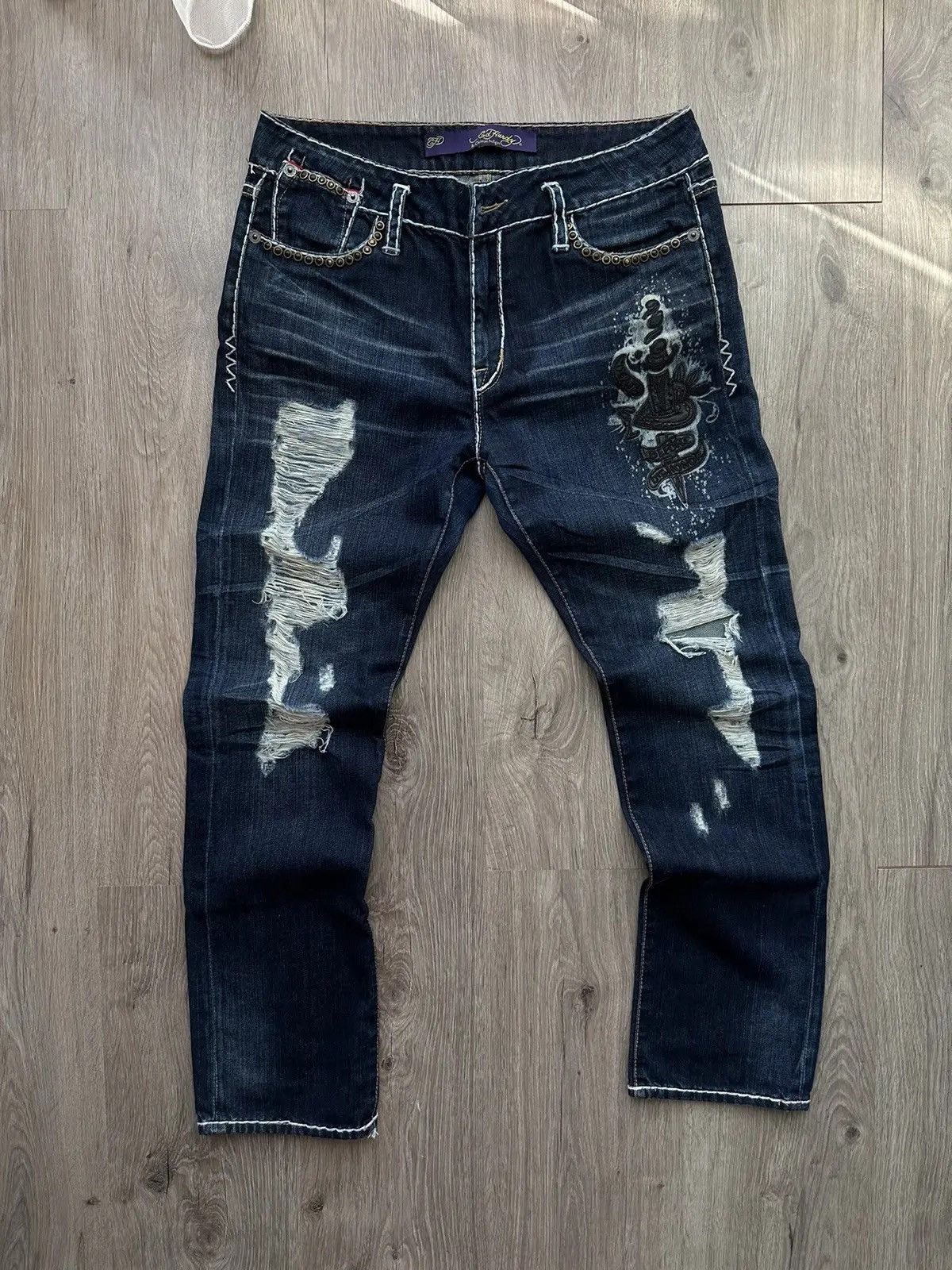 Christian Audigier × Ed Hardy × Vintage Vintage Ed Hardy Christian Audigier Denim Pants Size US 29 - 9 Thumbnail