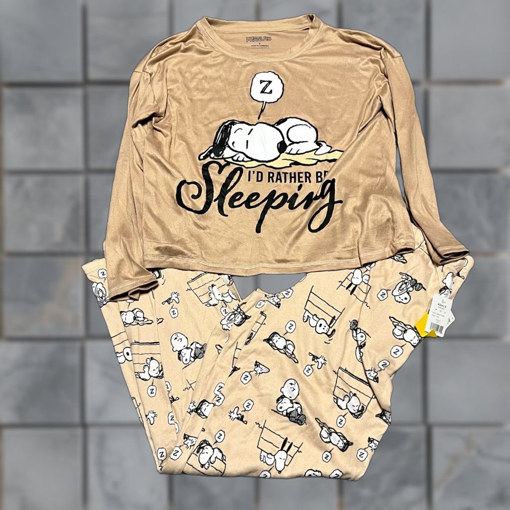 Peanuts VINTAGE Peanuts Pajamas Womens Small Snoopy Sleeping Shirt Pants Brown Size S / US 4 / IT 40 - 1 Thumbnail