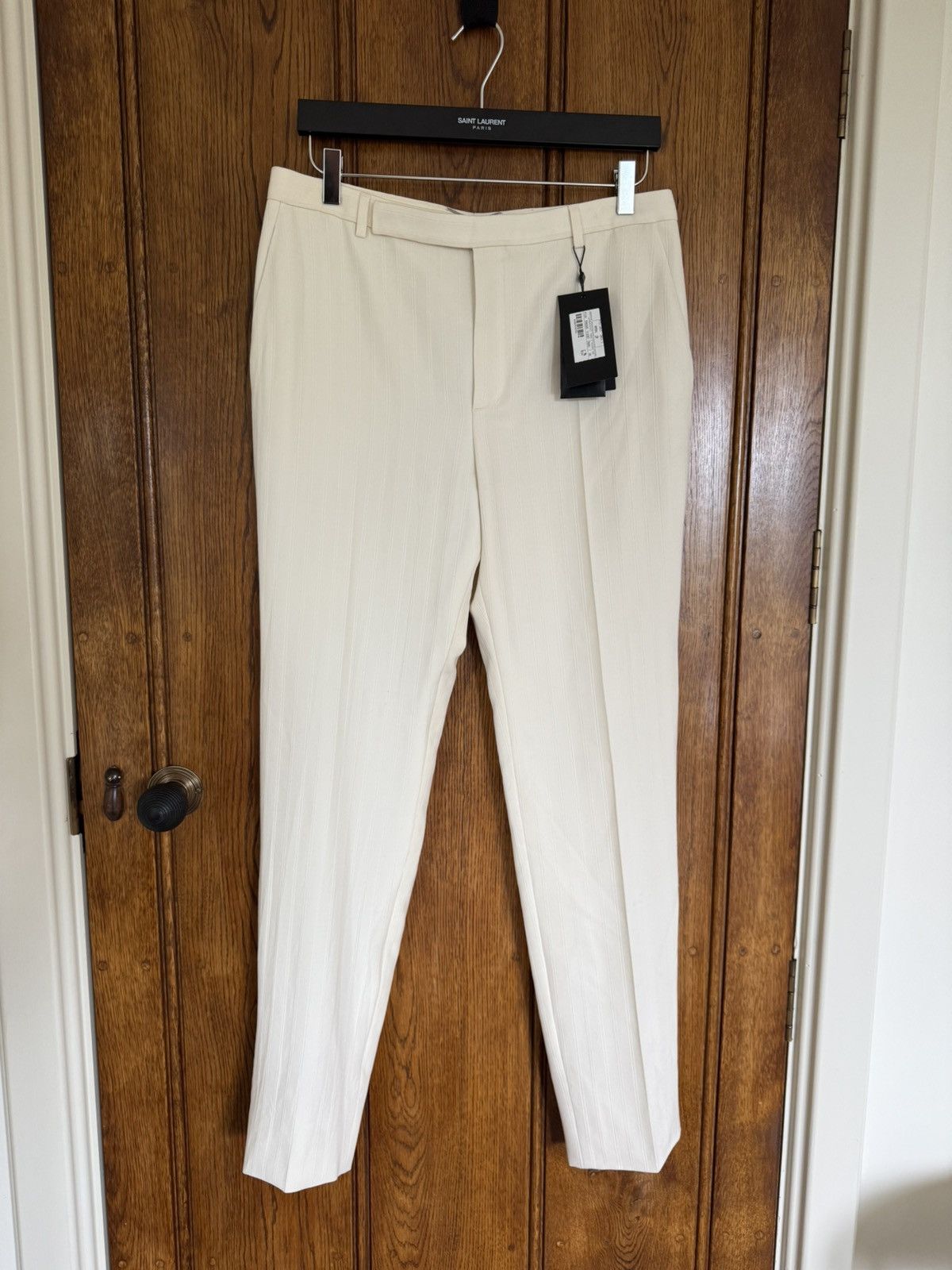 Saint Laurent Paris $1.35k SS22 Saint Laurent ivory pinstripe suit tuxedo pants Size 38L - 1 Thumbnail