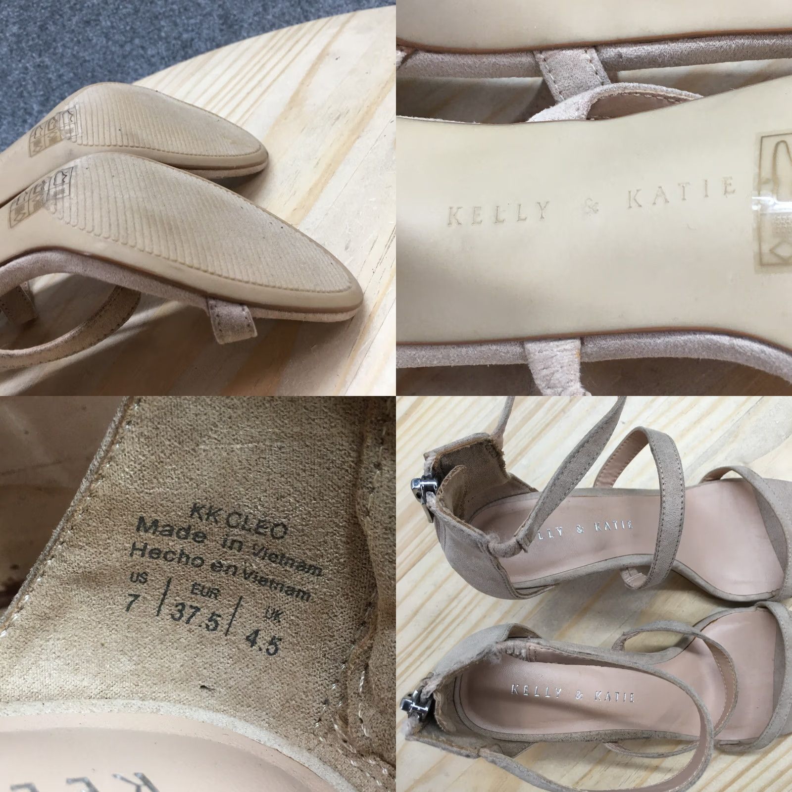 Vintage Kelly And Katie Heels Womens 7 Cleo Dress Back Zip Ankle Strappy Brown Fabric Size M / US 6-8 / IT 42-44 - 10 Thumbnail