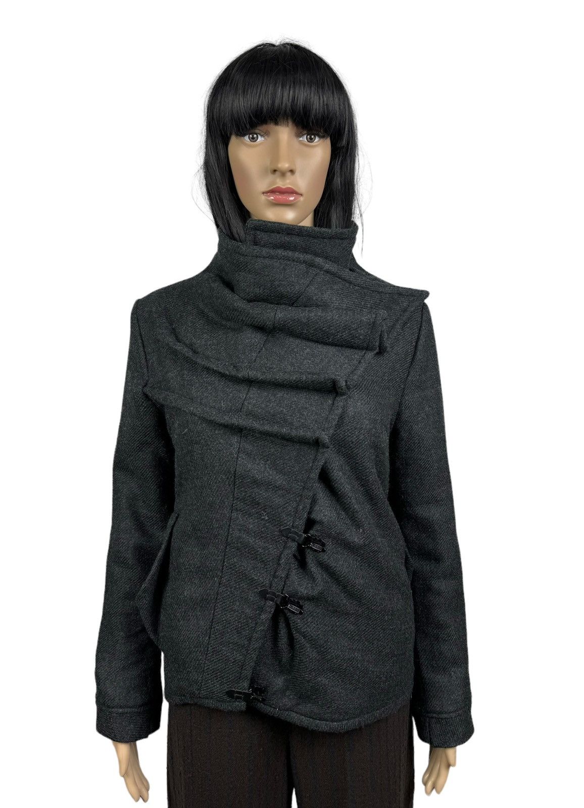 Designer Drina Marya Wool Jacket Avant Garde Asymmetrical Coat size S Size S / US 4 / IT 40 - 1 Thumbnail